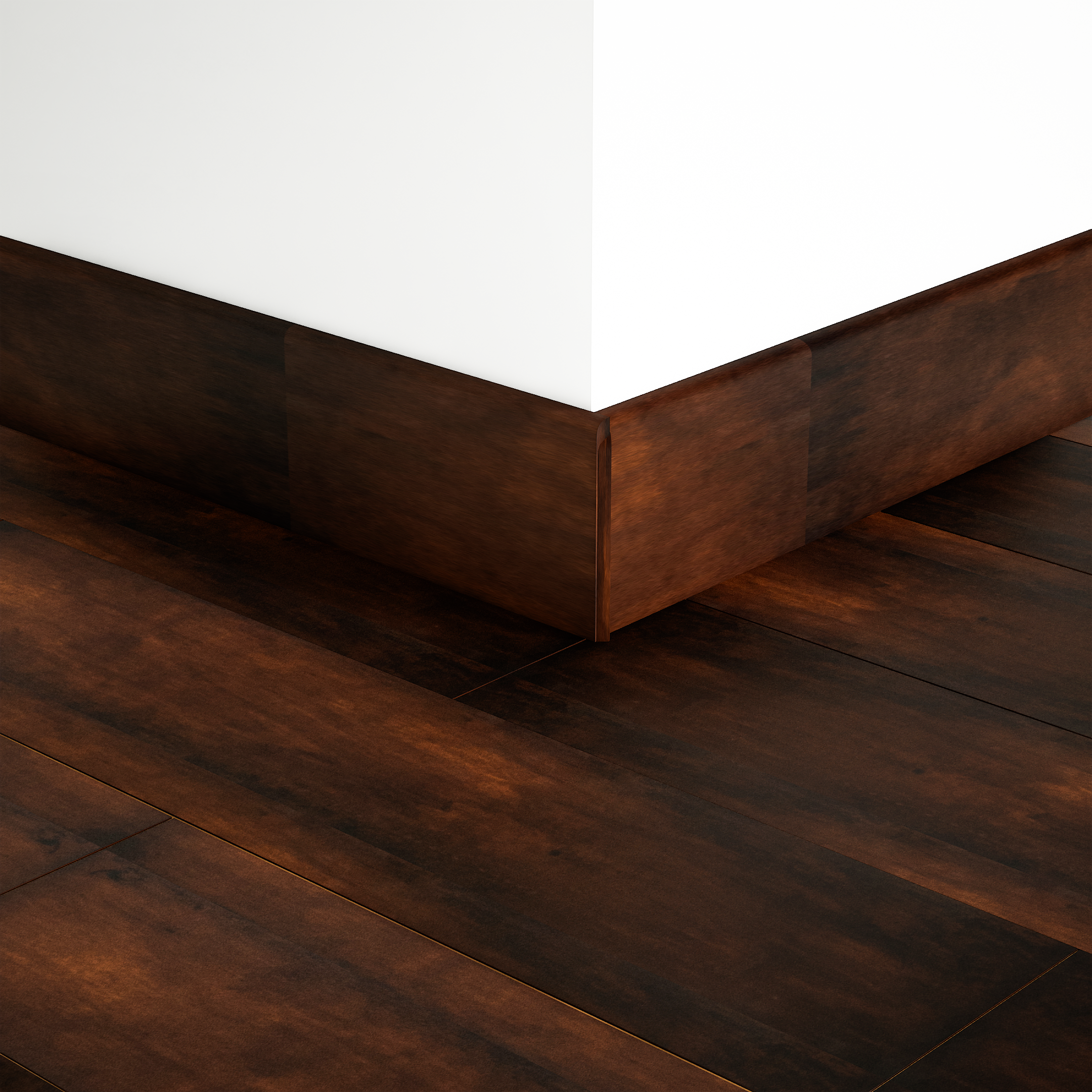 A close-up of a MDF Skirting Edge Flow PM 00380 D | 8 ft x 2.5 Inch | Compatible for Laminate Wood Floor LF 00282 available at Material Depot in Bangalore