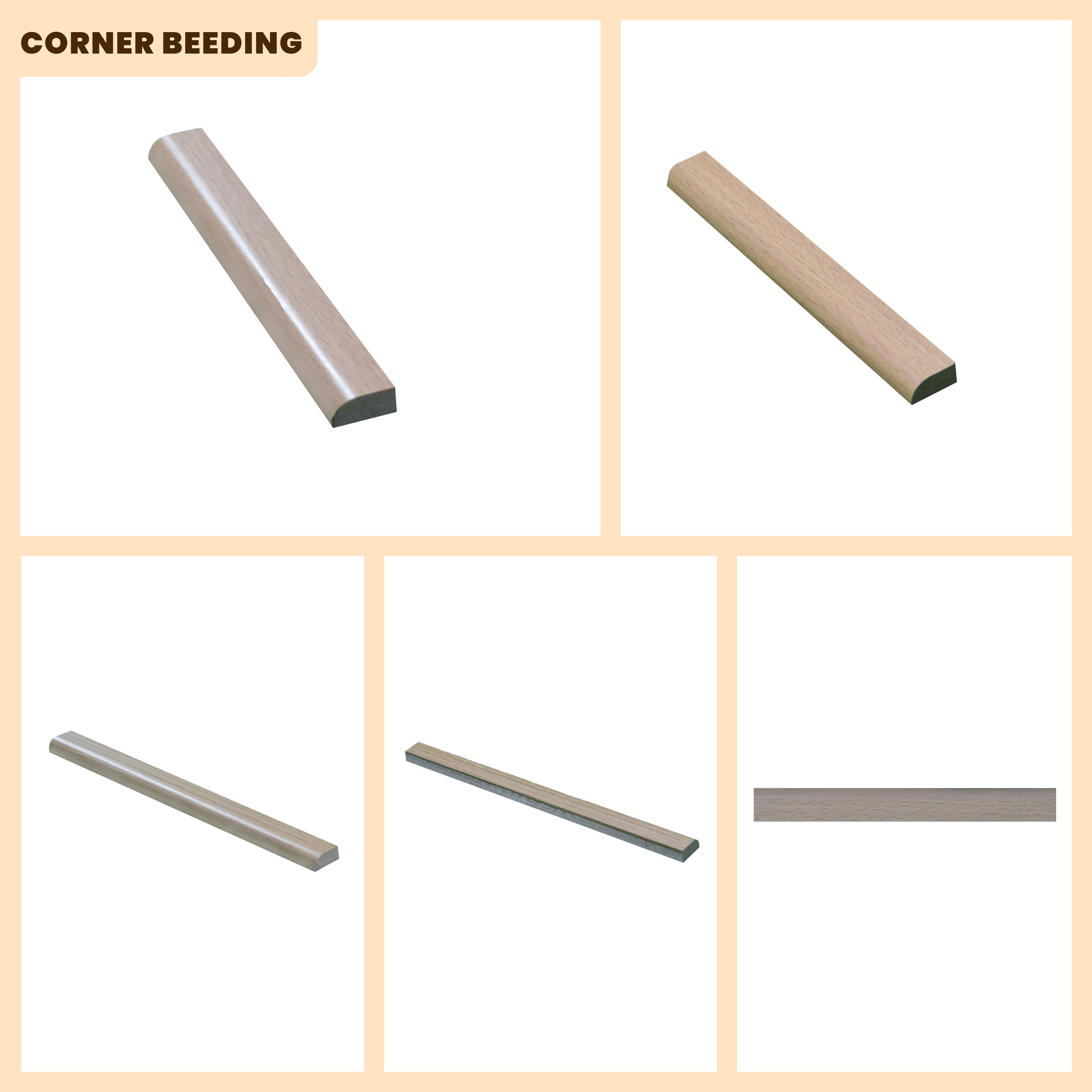 A close-up of a MDF Corner Beading Profile Aqua Lock PM 00402 C | 8 ft x 25 mm x 12 mm | Compatible for Laminate Wood Floor LF 00285 available at Material Depot in Bangalore