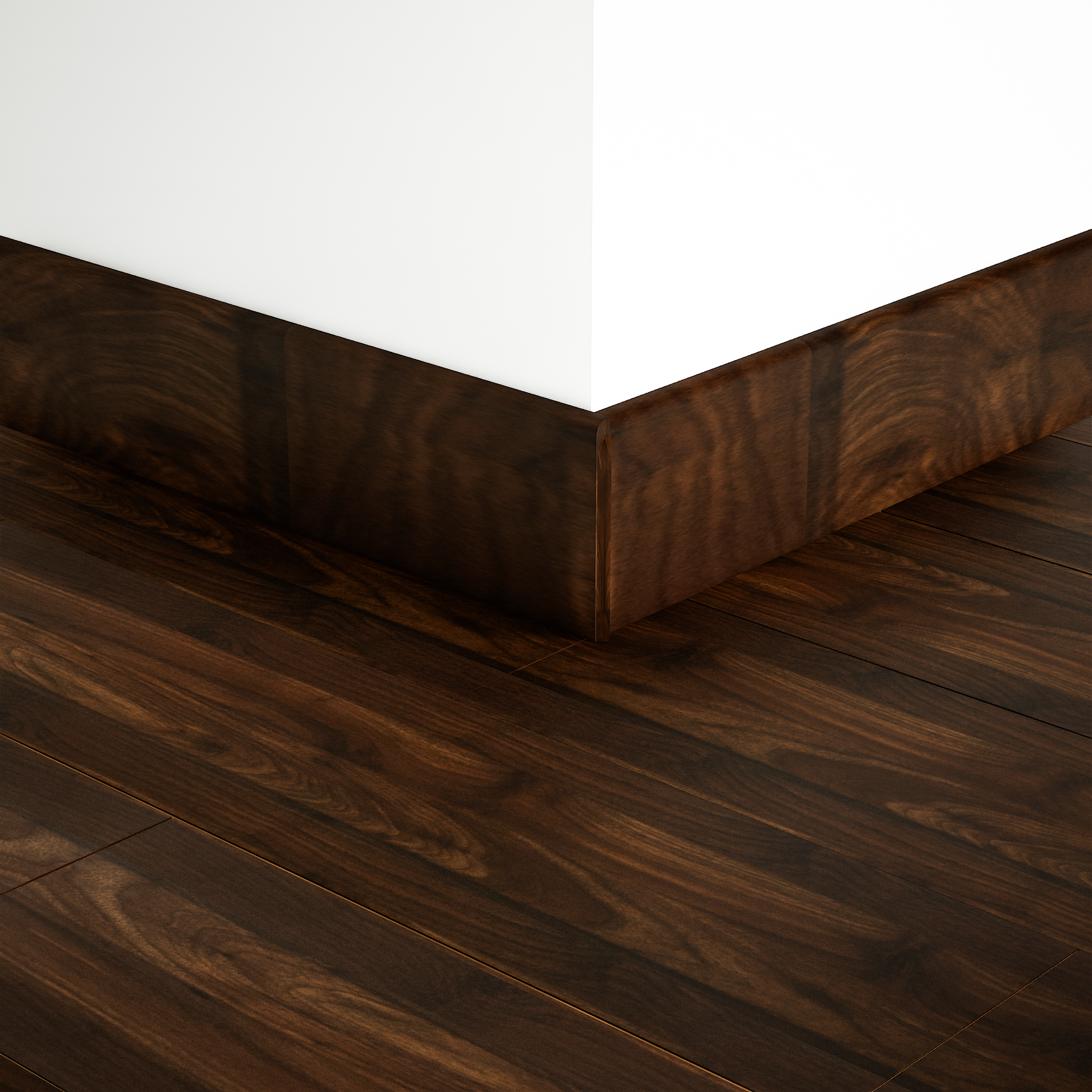 A close-up of a MDF Skirting Aqua Lock PM 00402 D | 8 ft x 2.5 Inch | Compatible for Laminate Wood Floor LF 00285 available at Material Depot in Bangalore