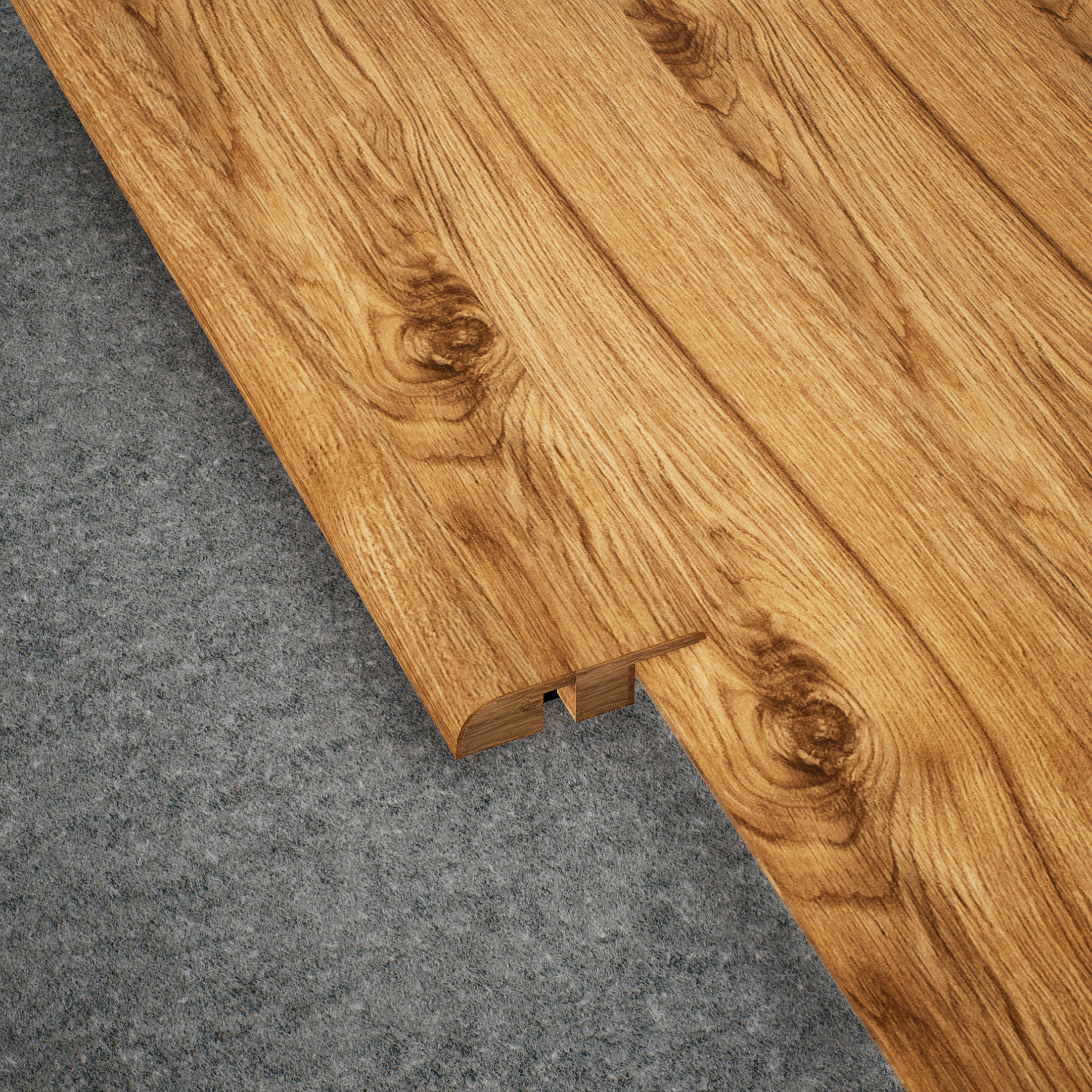 A close-up of a MDF Reducer R Profile Aqua Lock PM 00405 K | 8 ft x 23 mm x 12 mm | Compatible for Laminate Wood Floor LF 00288 available at Material Depot in Bangalore