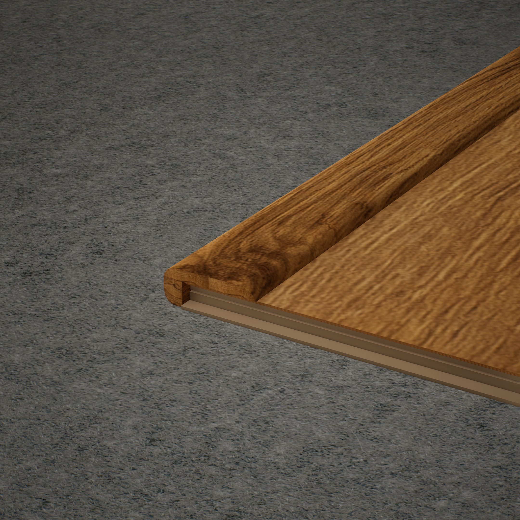 A close-up of a MDF L Nosing Profile Aqua Lock PM 00405 W | 8 ft x 25 x 25 x 12 mm | Compatible for Laminate Wood Floor LF 00288 available at Material Depot in Bangalore