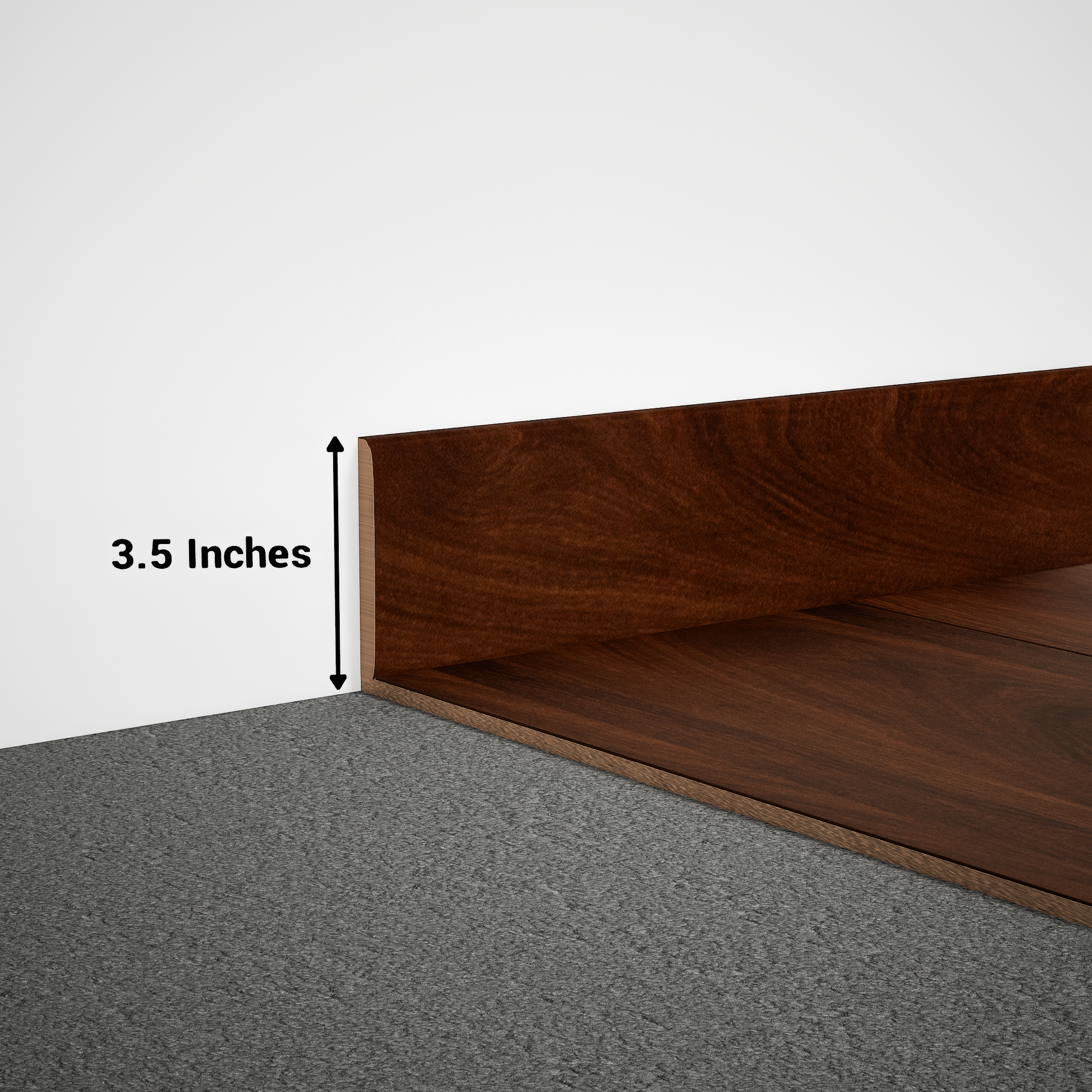 A close-up of a MDF Skirting Aqua Lock PM 00407 F | 8 ft x 3.5 Inch | Compatible for Laminate Wood Floor LF 00290 available at Material Depot in Bangalore