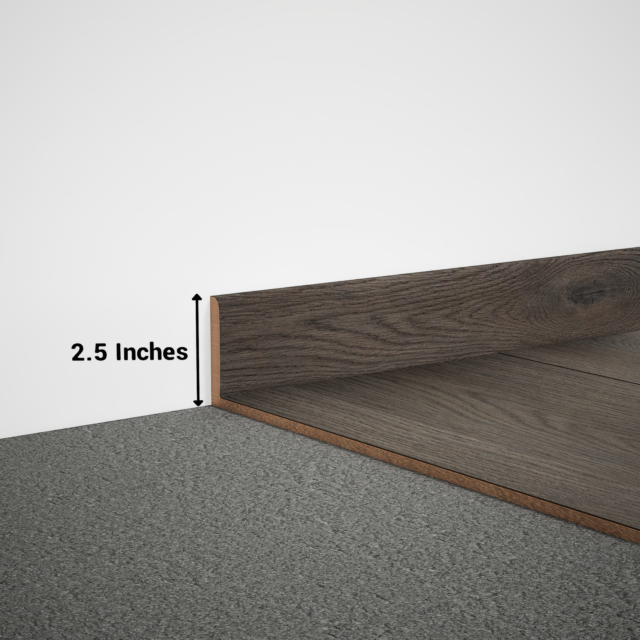 A close-up of a MDF Skirting Aqua Lock PM 00408 D | 8 ft x 2.5 Inch | Compatible for Laminate Wood Floor LF 00291 available at Material Depot in Bangalore