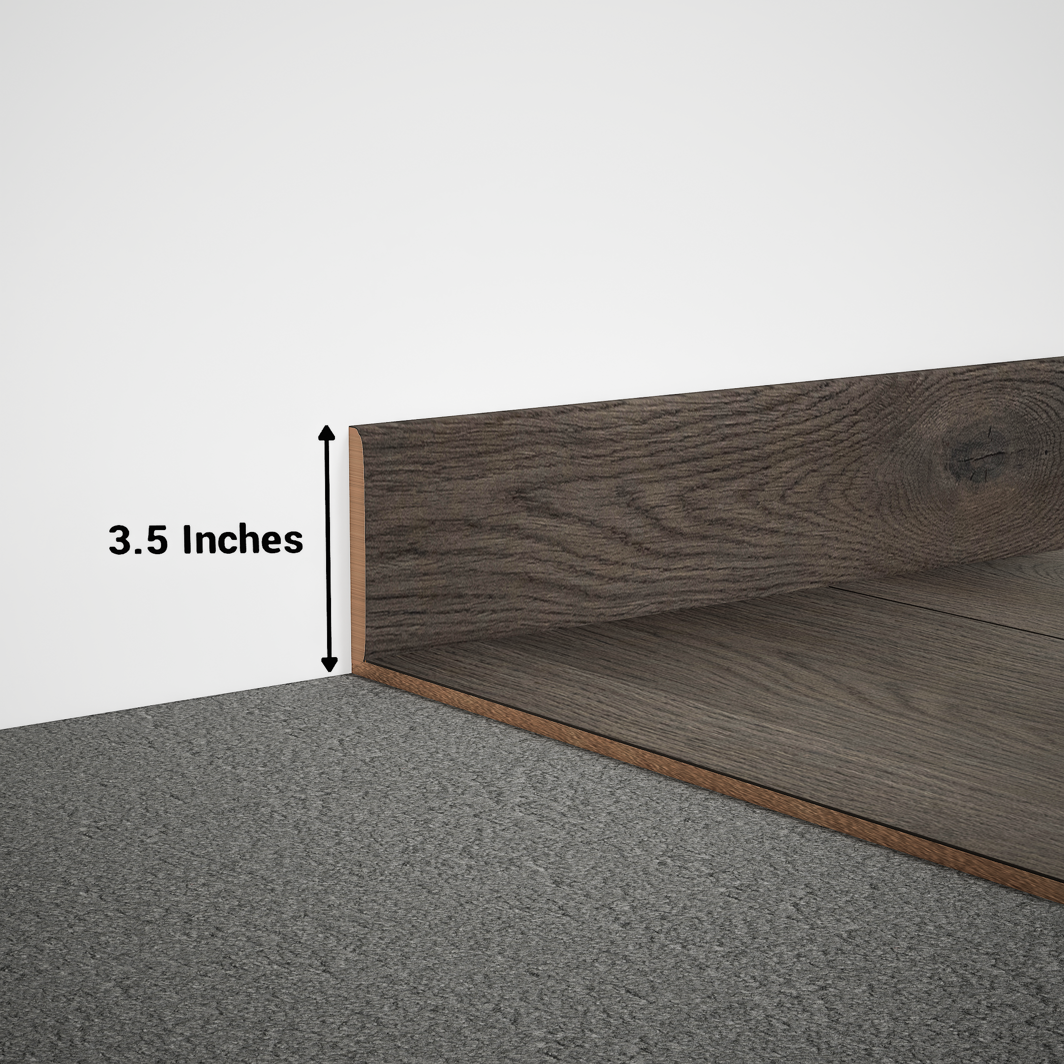 A close-up of a MDF Skirting Aqua Lock PM 00408 F | 8 ft x 3.5 Inch | Compatible for Laminate Wood Floor LF 00291 available at Material Depot in Bangalore