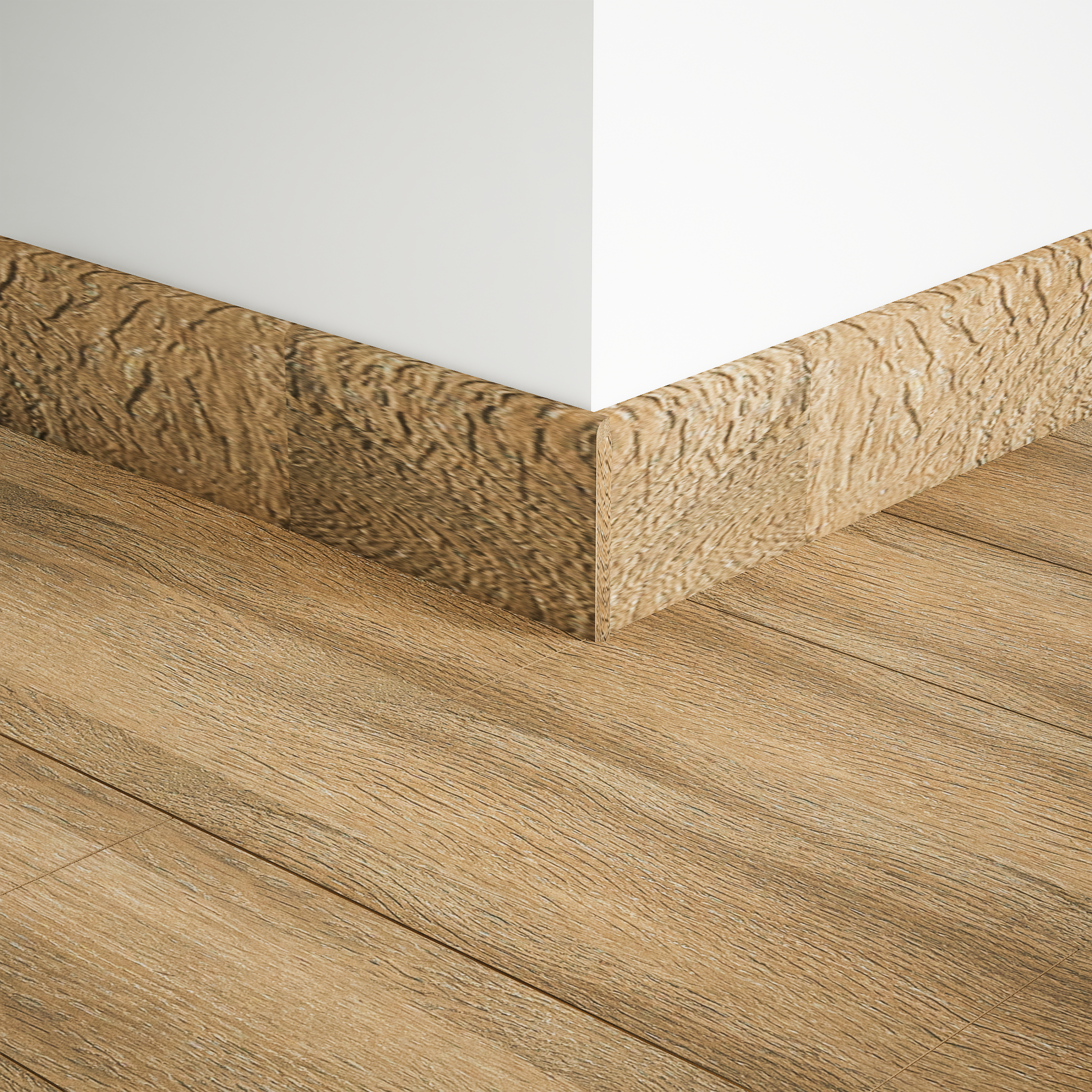 A close-up of a MDF Skirting Herringbone PM 00394 D | 8 ft x 2.5 Inch | Compatible for Laminate Wood Floor LF 00296 available at Material Depot in Bangalore