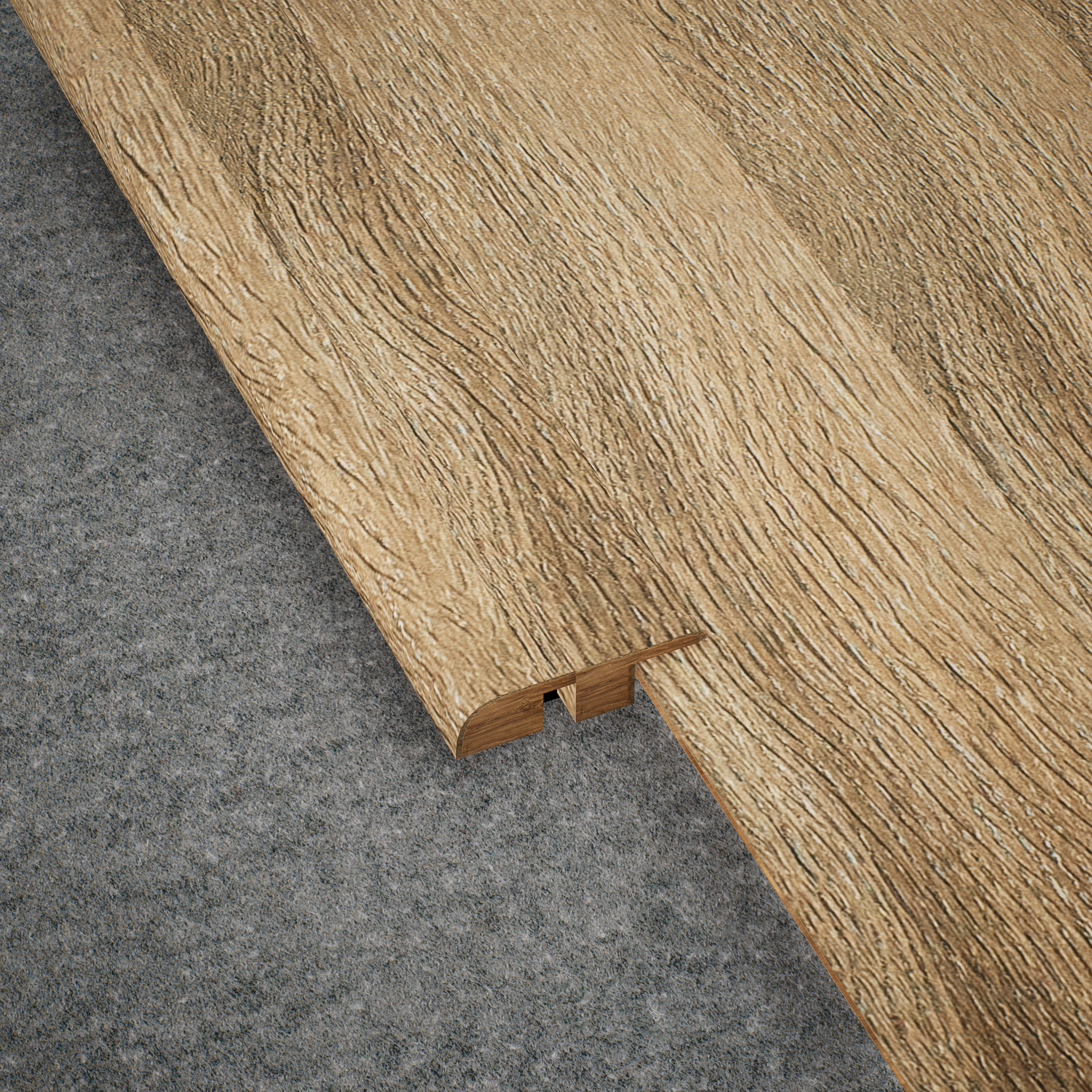 A close-up of a MDF Reducer R Profile Herringbone PM 00394 H | 8 ft x 12 mm x 12 mm | Compatible for Laminate Wood Floor LF 00296 available at Material Depot in Bangalore