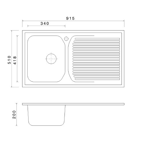 SBSD 11 RHD 915x510 mm Matt Finish Kitchen Sink With Drain Board - 1 mm | Image 02