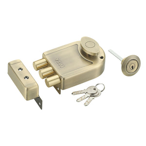 4773 ATQ Finish IPSA Big Tribolt Main Door Rim Lock Lockset With Computer Dimple Key Knob On Inside Small Deadlock| Image 1