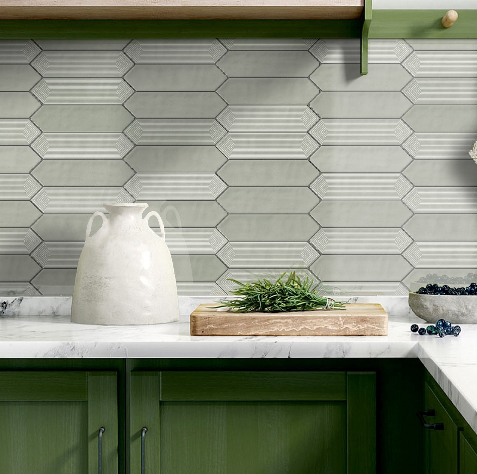 A close-up of a TL 03807 B Sage Highlighter 300x75 mm Glossy Finish Ceramic Wall  Subway Tile - 10 mm  with a Glossy finish available at Material Depot in Bangalore