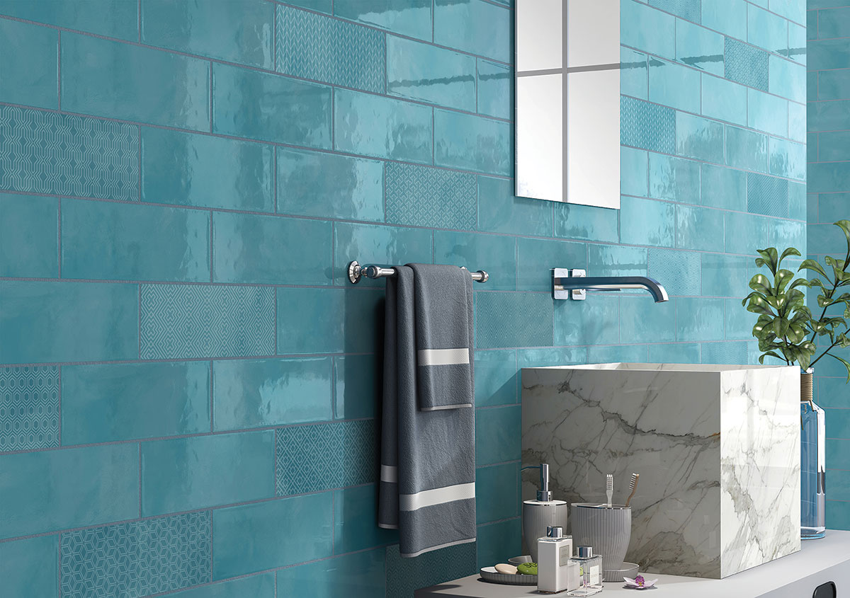 A close-up of a TL 03795 B Aqua Era 300x100 mm Glossy Finish Ceramic Wall  Subway Tile - 10 mm  with a Glossy finish available at Material Depot in Bangalore