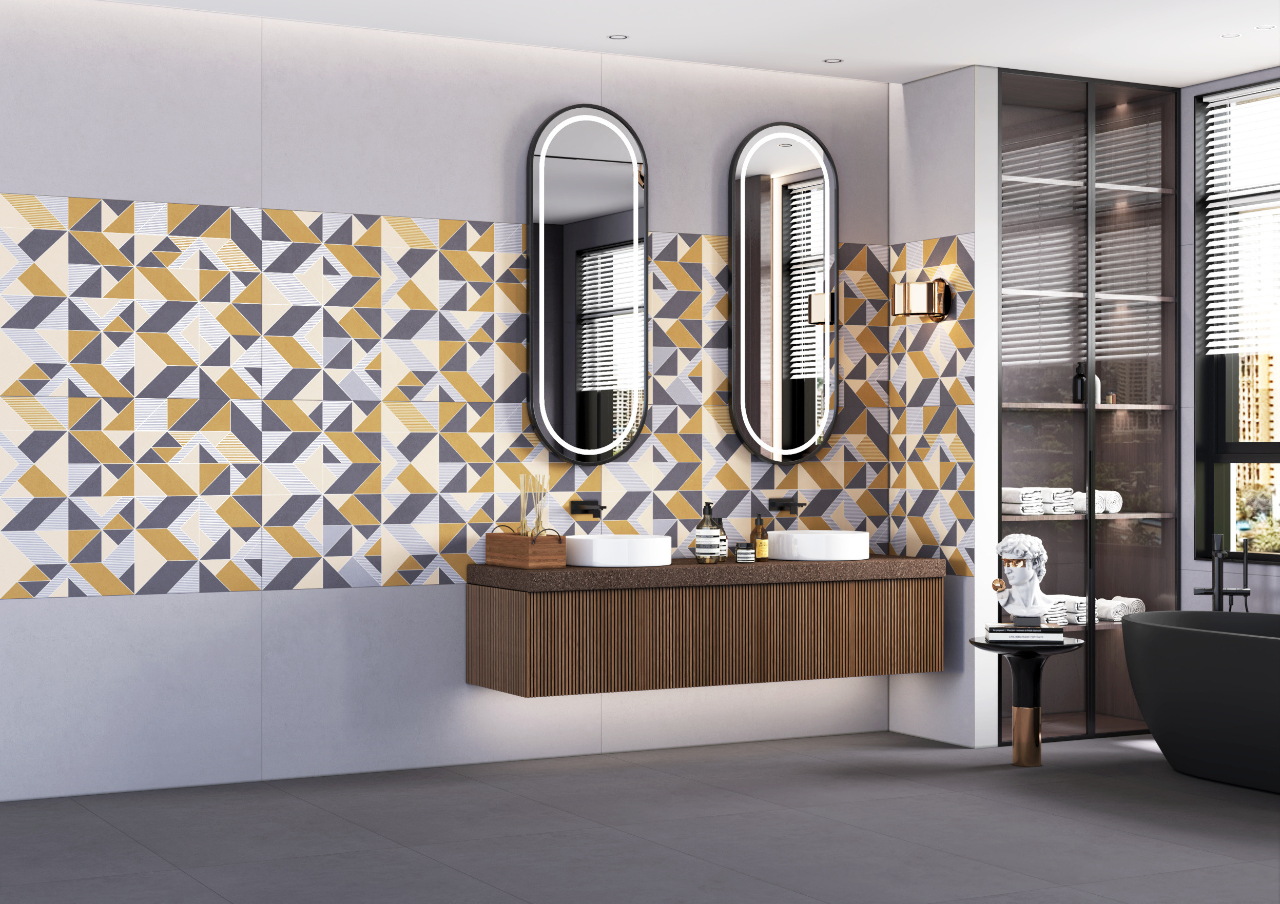 Contemporary Bathroom with Digital Print Tiles | Material Depot