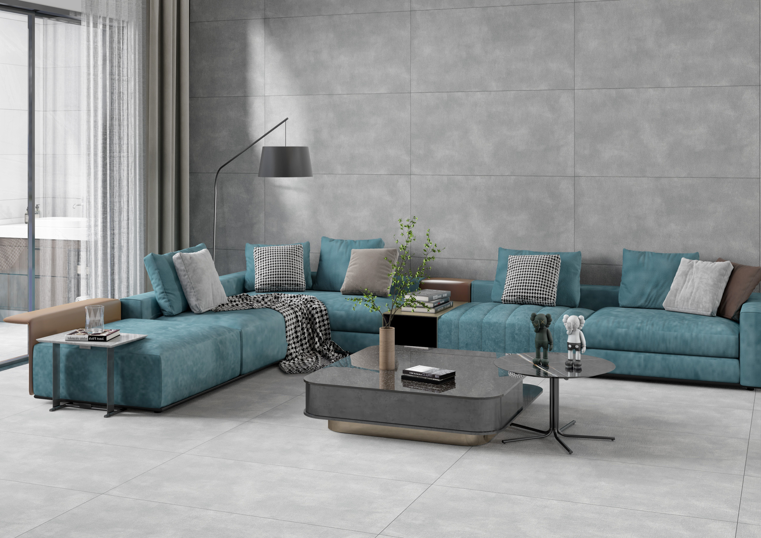 Industrial Chic Living Room with Teal Accents | Material Depot