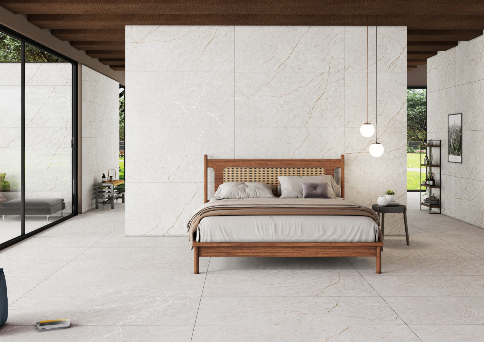 Serene Bedroom with Marble-Inspired Design | Material Depot