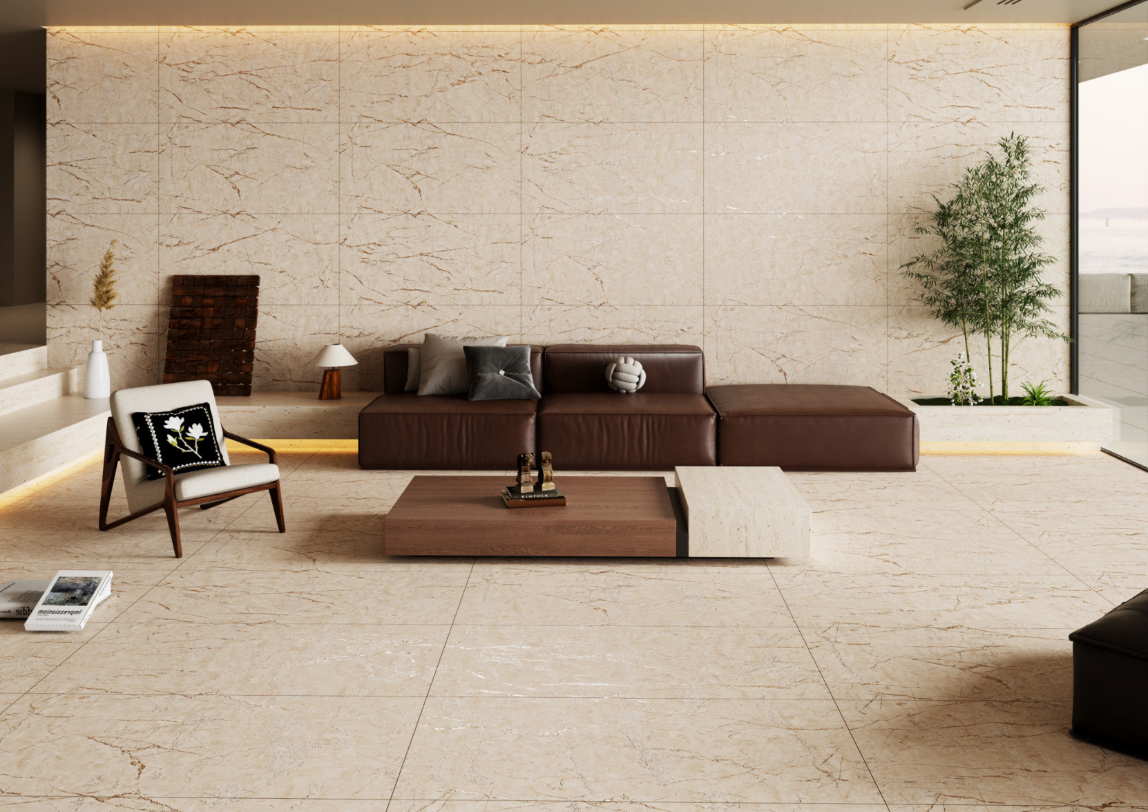 Modern Living Room with Marble-Inspired Design | Material Depot