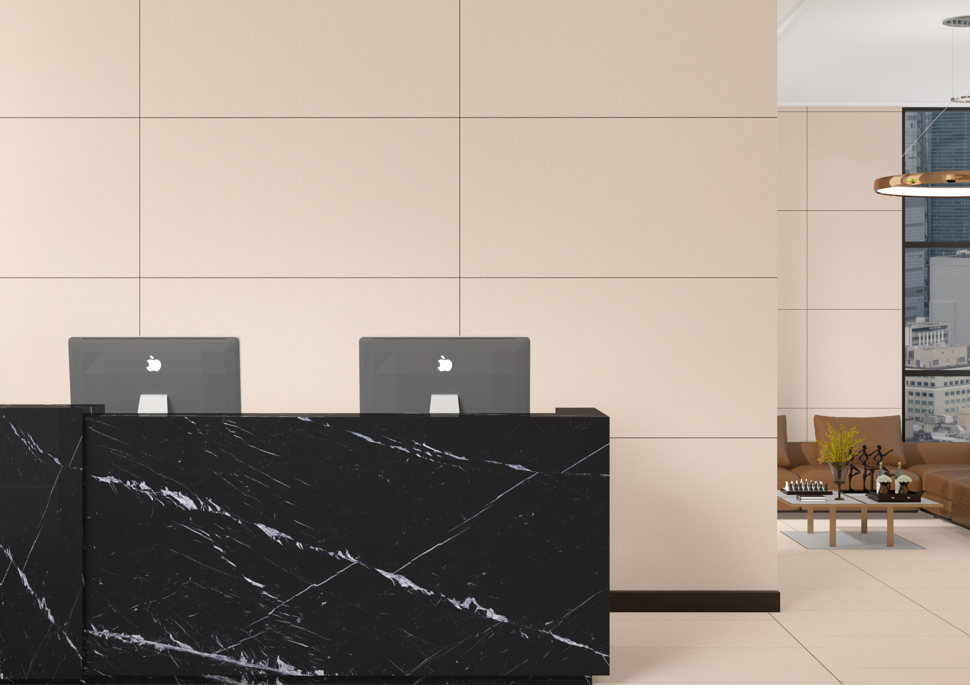 Modern Reception Area with Marble Counter | Material Depot