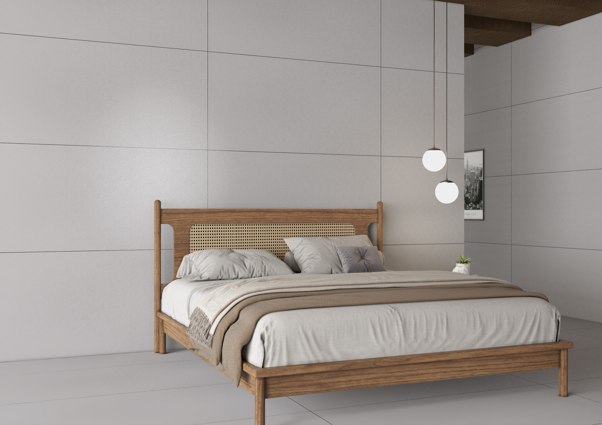 Minimalist Bedroom with Large-Format White Textured Tiles | Material Depot