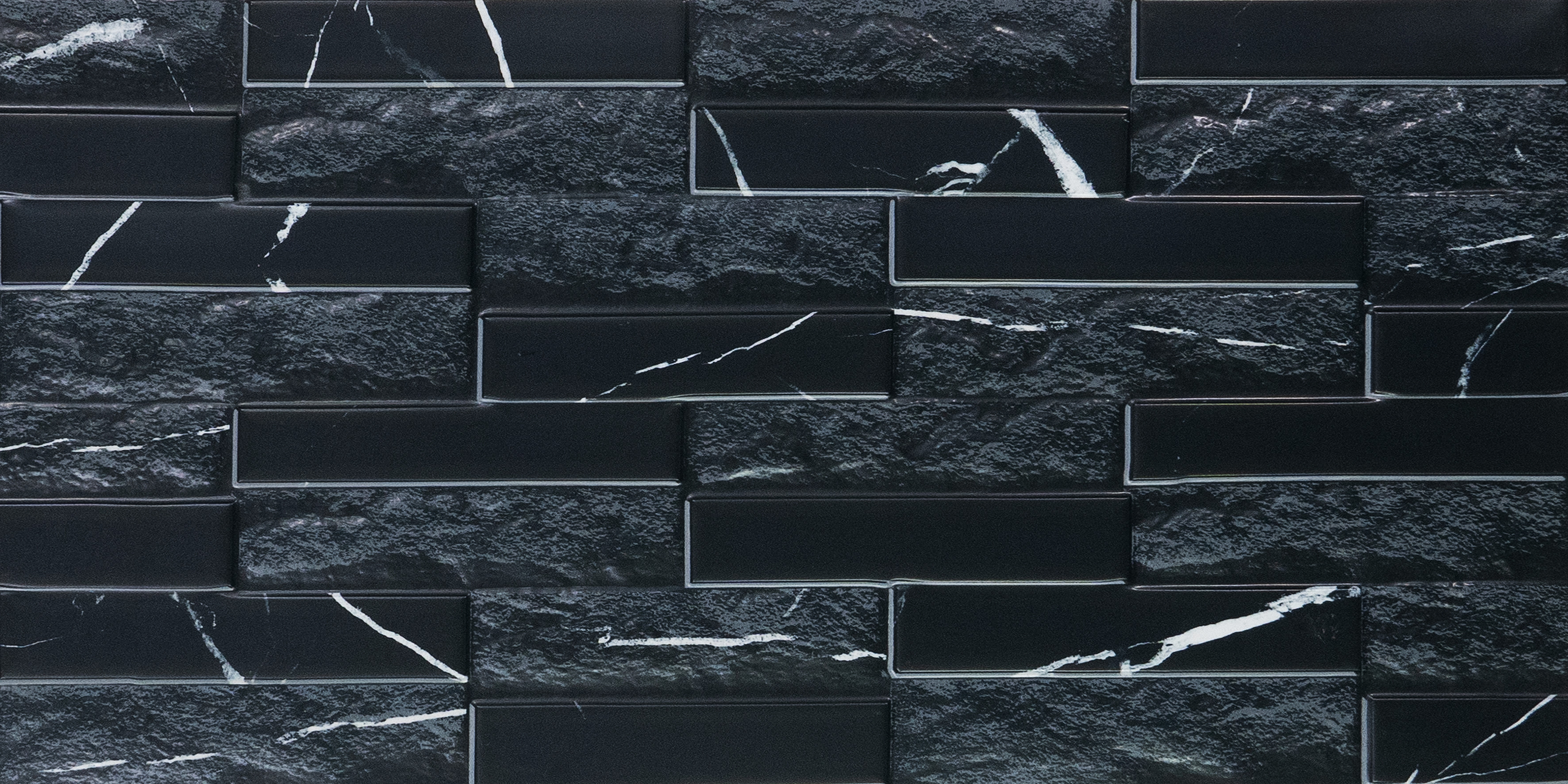 Faux Subway Wall Tile TL 05380 Miraq Marquina Black 2 ft x 1 ft Ceramic Matte Finish - 8 mm | Suitable For Kitchen, Bathroom Walls and Backsplashes | Image 1