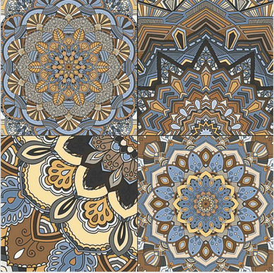 TL 00303 Brown & Blue Matte Finish 12 x 12 inch Moroccan Ceramic Glazed Vitrified Wall & Floor Tile - 12 mm | Image 1