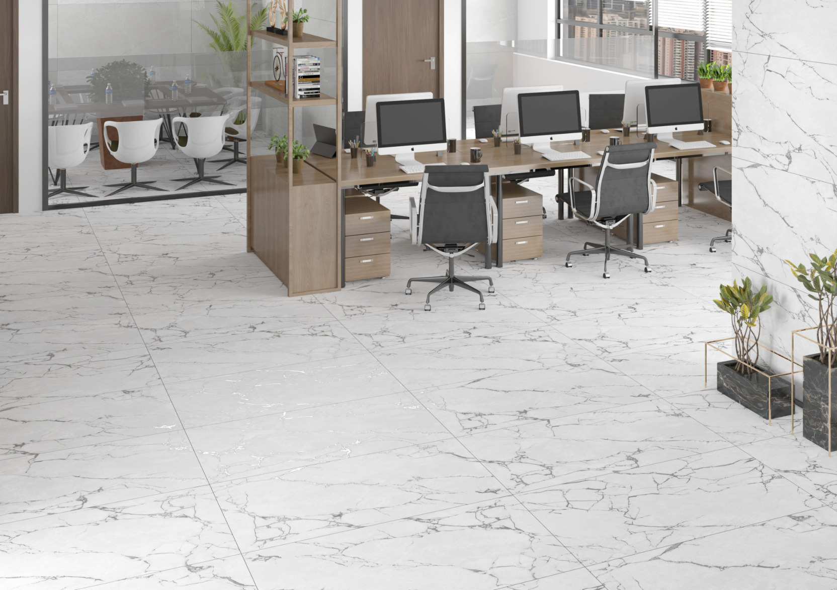 Elegant Office Space with Marble-Inspired Tile Design | Material Depot