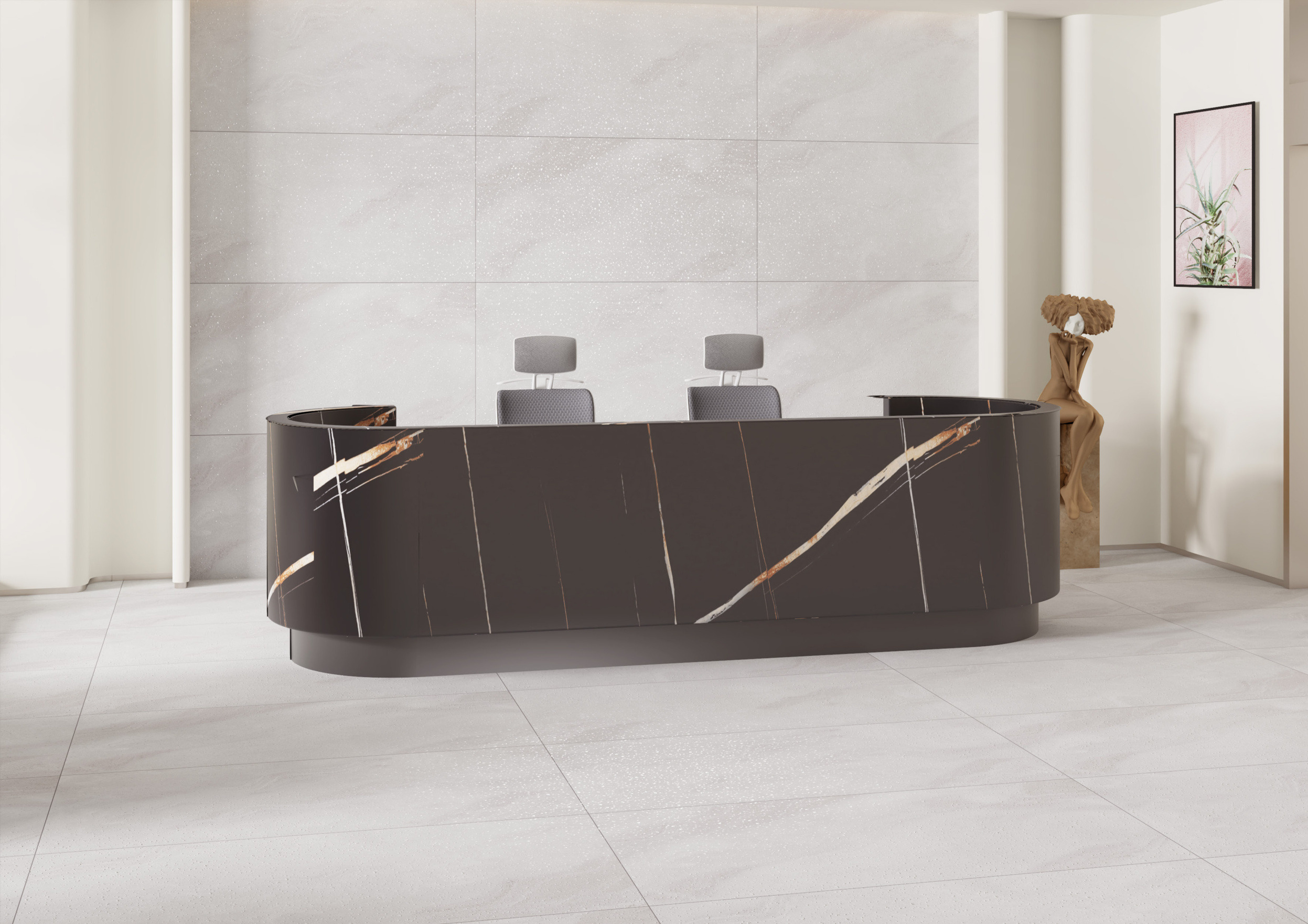 Modern Reception Area with Marble-Inspired Elements | Material Depot