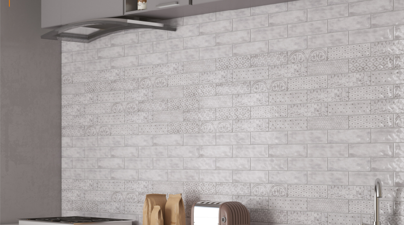 TL 00012 A Base Bohemian 12x3 inches Grey Glossy Finish Tile - Pattern 1 | Image 2