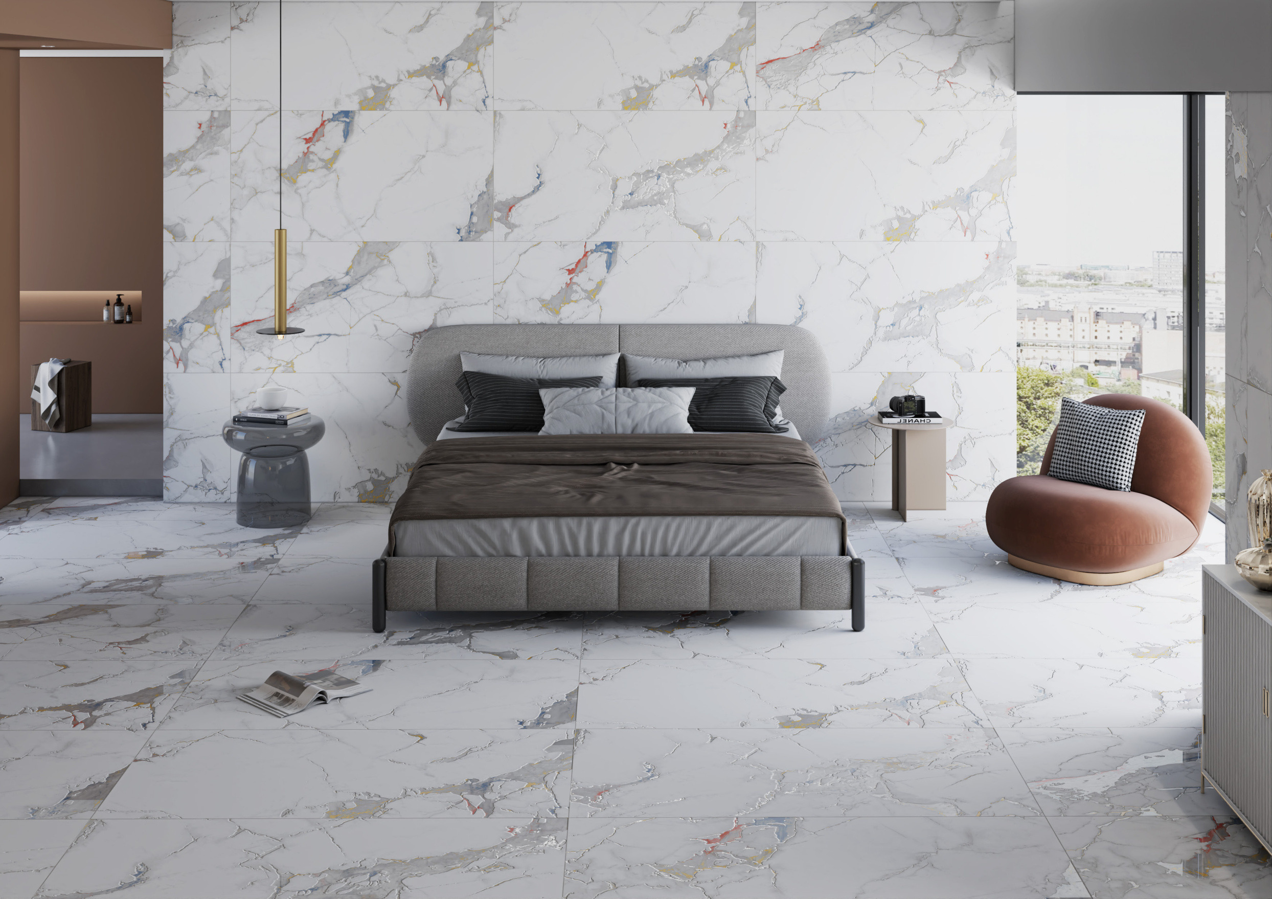 Modern Bedroom with Colorful Marble Accents | Material Depot