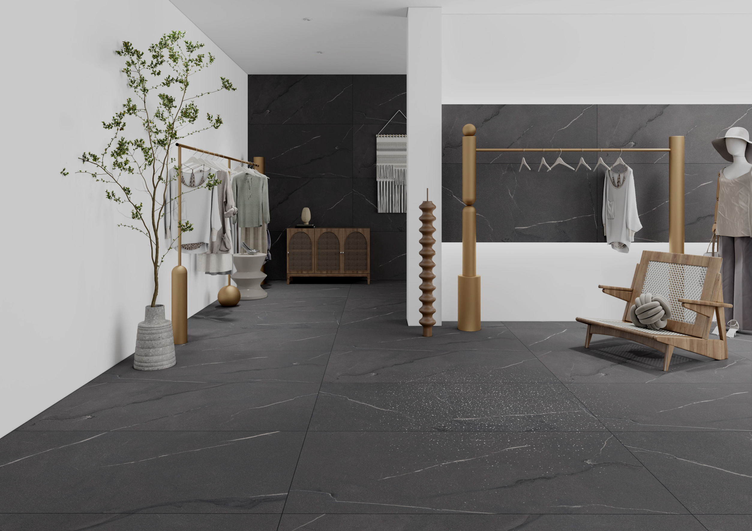 Modern Boutique Interior with Charcoal Grey Tiles | Material Depot