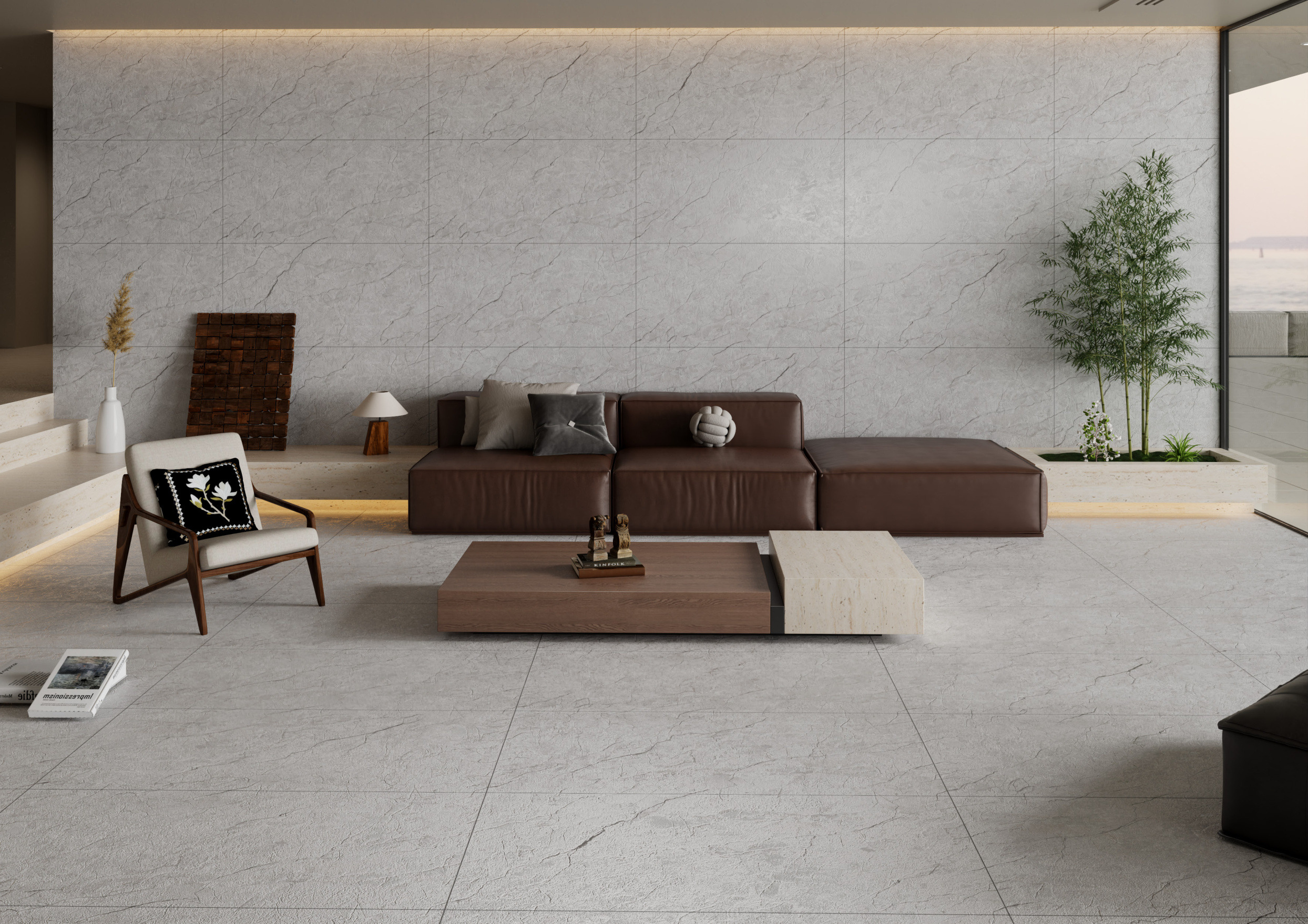 Contemporary Living Room with Stone Accents | Material Depot