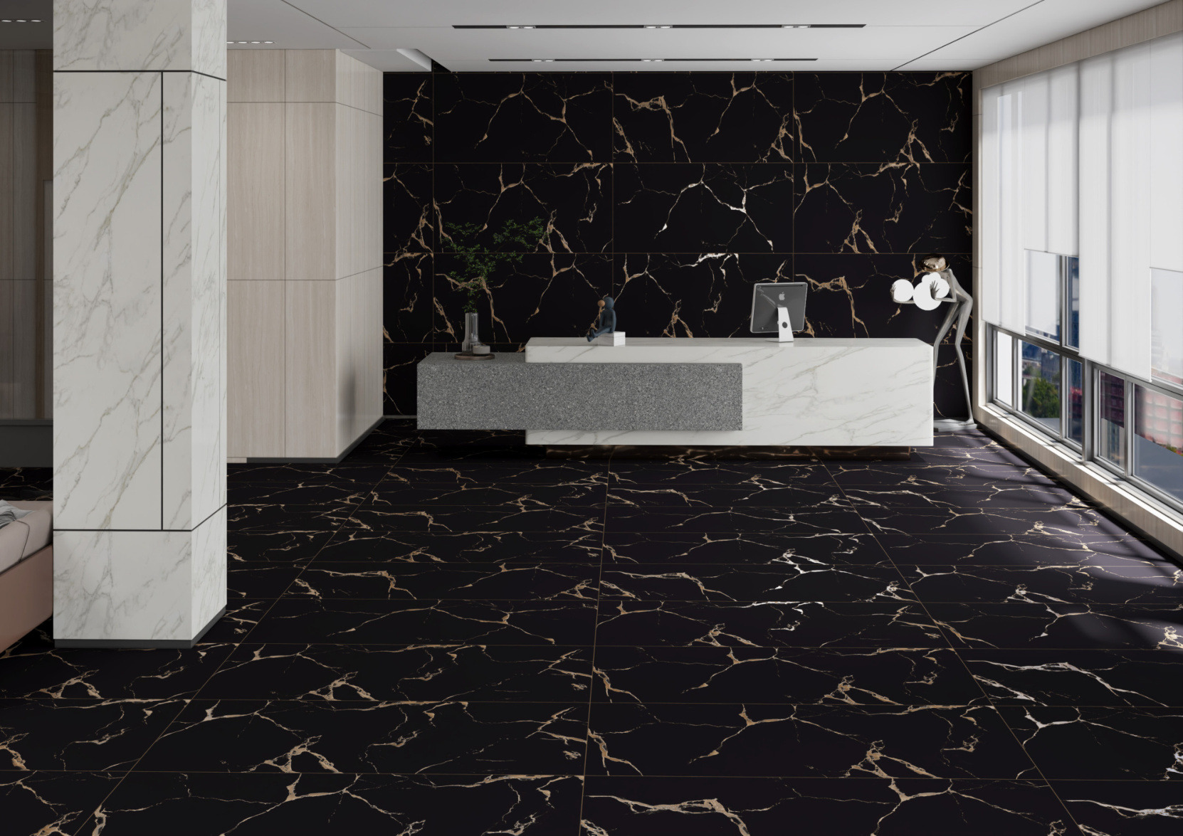 Elegant Contrast: Black and White Marble Office Reception | Material Depot