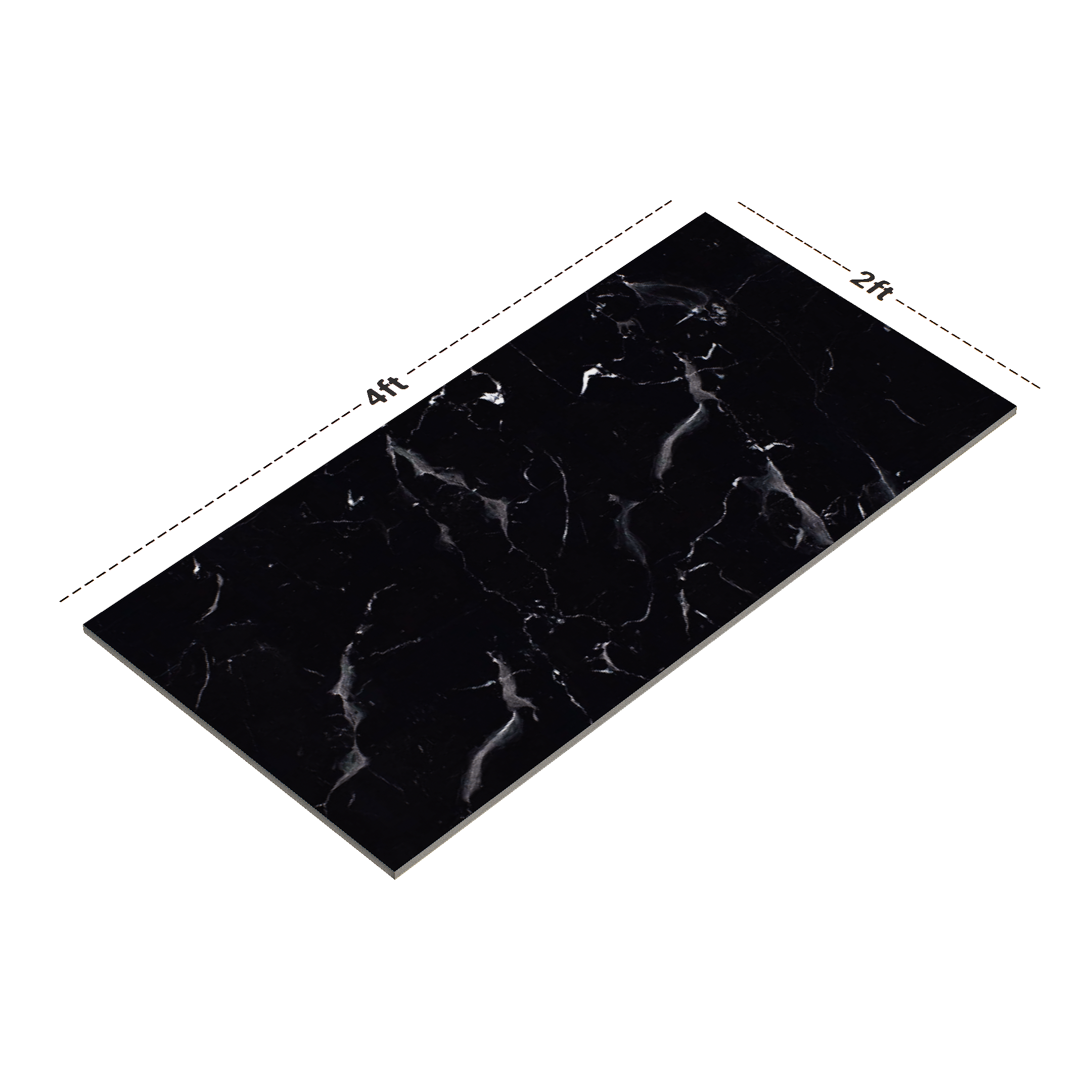 Dimension image of TL 00462 Eerie Black 2 ft x 4 ft High Gloss Finish Digital Vitrified Wall & Floor Tile - 10 mm | Material Depot