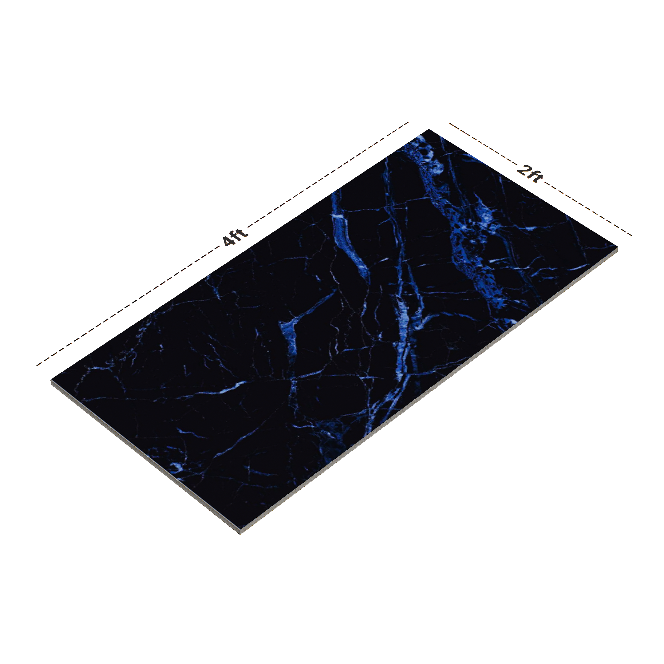 Dimension image of TL 00464 Marine Blue 2 ft x 4 ft High Gloss Finish Digital Vitrified Wall & Floor Tile - 10 mm | Material Depot