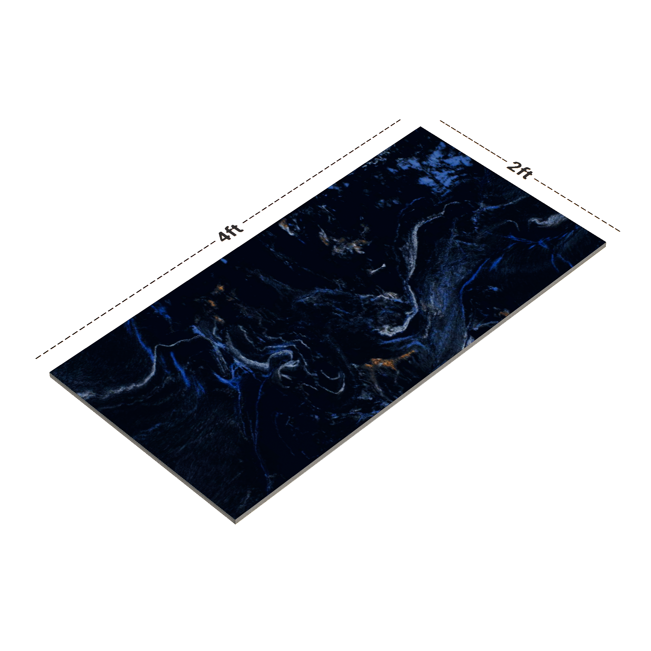 Dimension image of TL 00466 Blue 2 ft x 4 ft High Gloss Finish Digital Vitrified Wall & Floor Tile - 10 mm | Material Depot