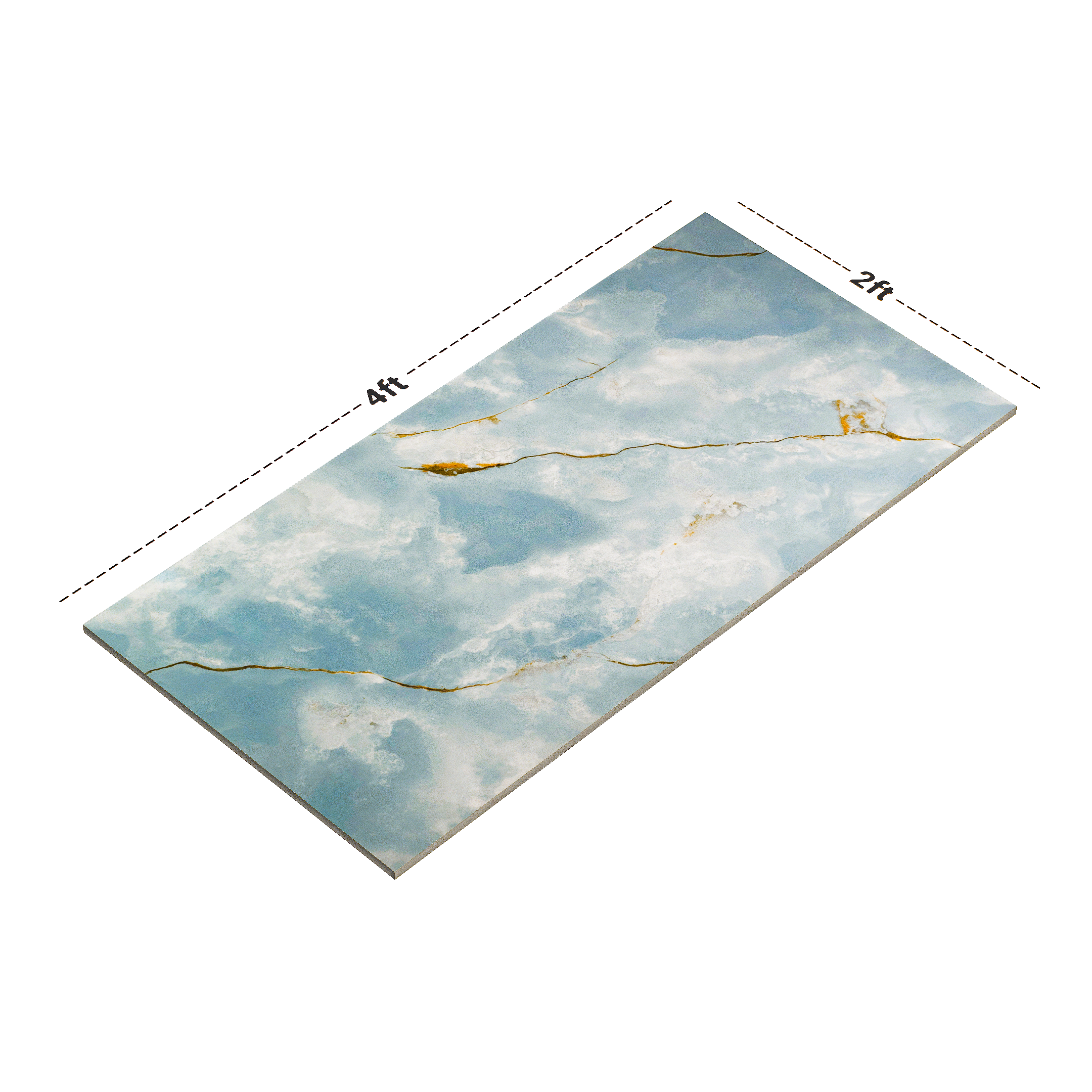 Dimension image of TL 00634 Blue 2 ft x 4 ft Glossy Finish Endless Vitrified Floor & Wall Tile - 9 mm | Material Depot