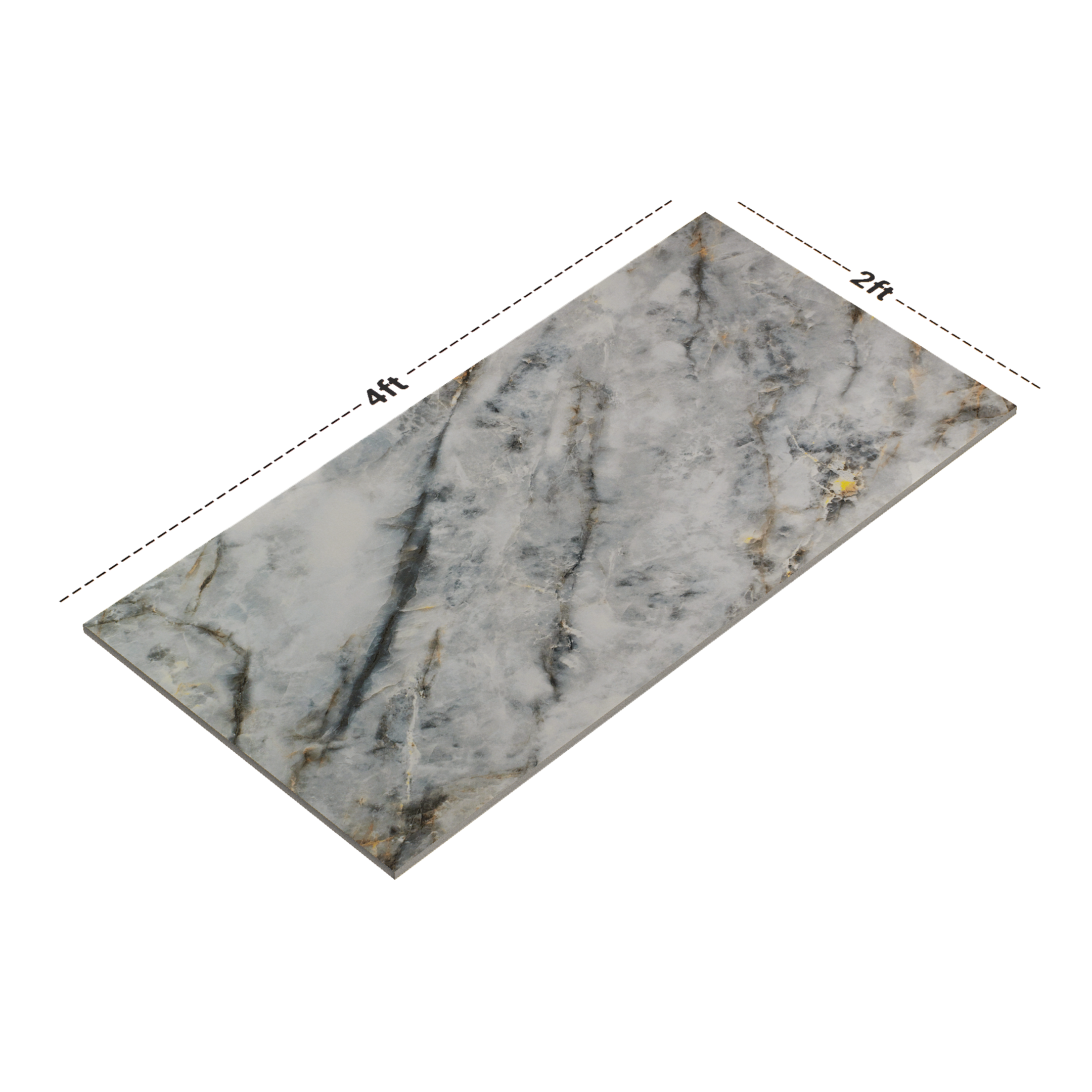 Dimension image of TL 00637 Grey 2 ft x 4 ft Glossy Finish Endless Vitrified Floor & Wall Tile - 9 mm | Material Depot