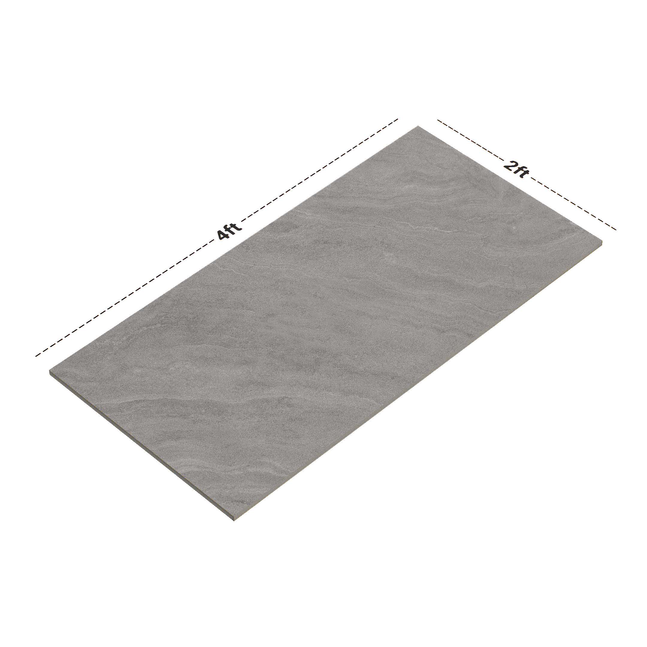 Dimension image of TL 00679 Grayscale 4 ft x 2 ft Matte Finish Full Body Wall Tile - 9 mm | Material Depot