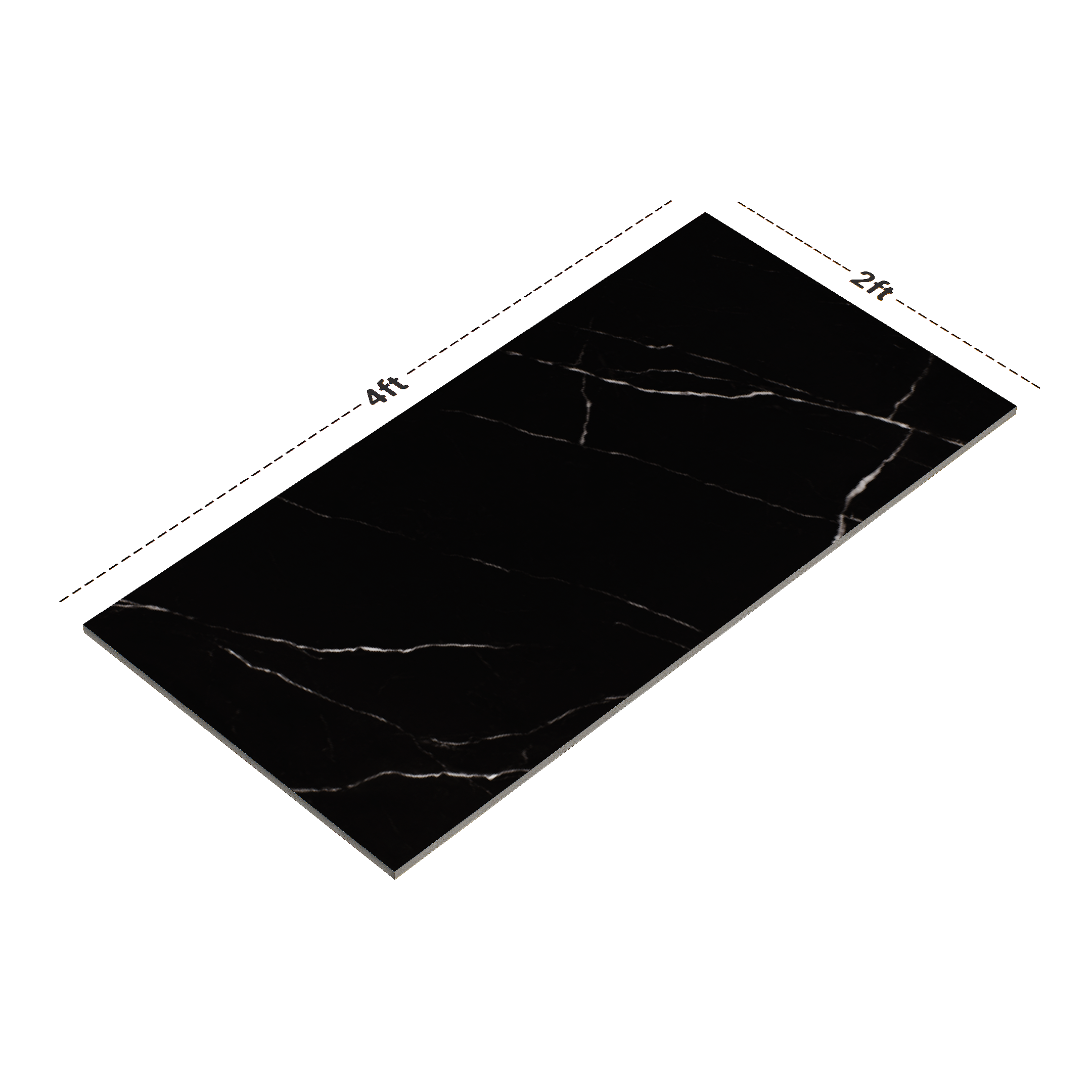 Dimension image of TL 00683 Inky Black Matte Finish 4 ft x 2 ft Matte Finish Vitrified Wall Tile - 9 mm | Material Depot