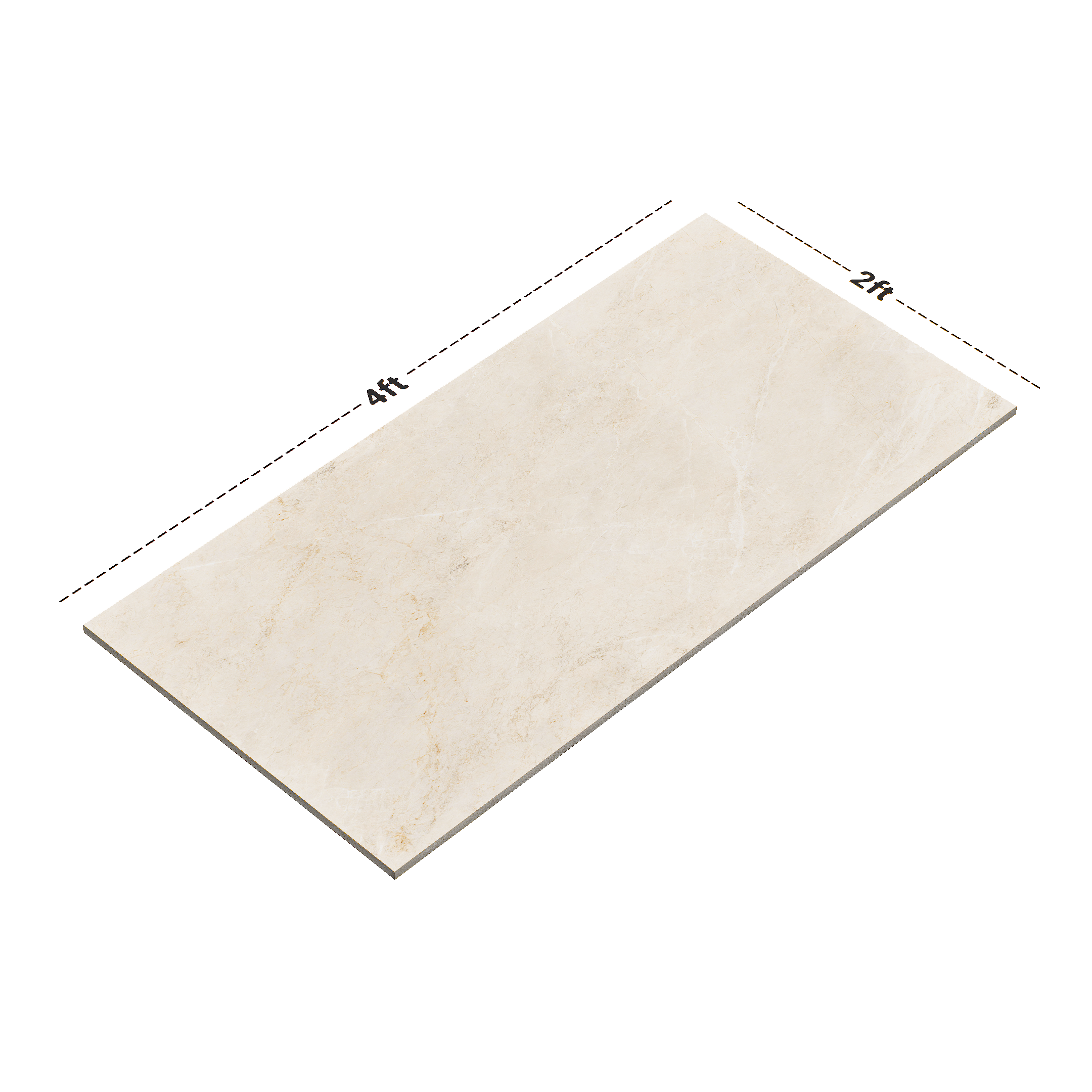 Dimension image of TL 00688 Beige Crema Glossy Finish 4 ft x 2 ft Wall Tile - 9 mm | Material Depot