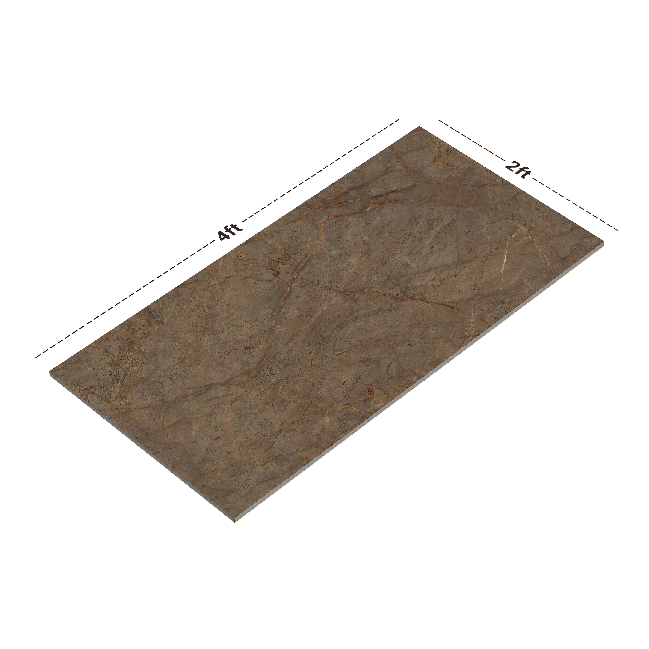 Dimension image of TL 00689 Grey Glossy Finish 4 ft x 2 ft Wall Tile - 9 mm | Material Depot