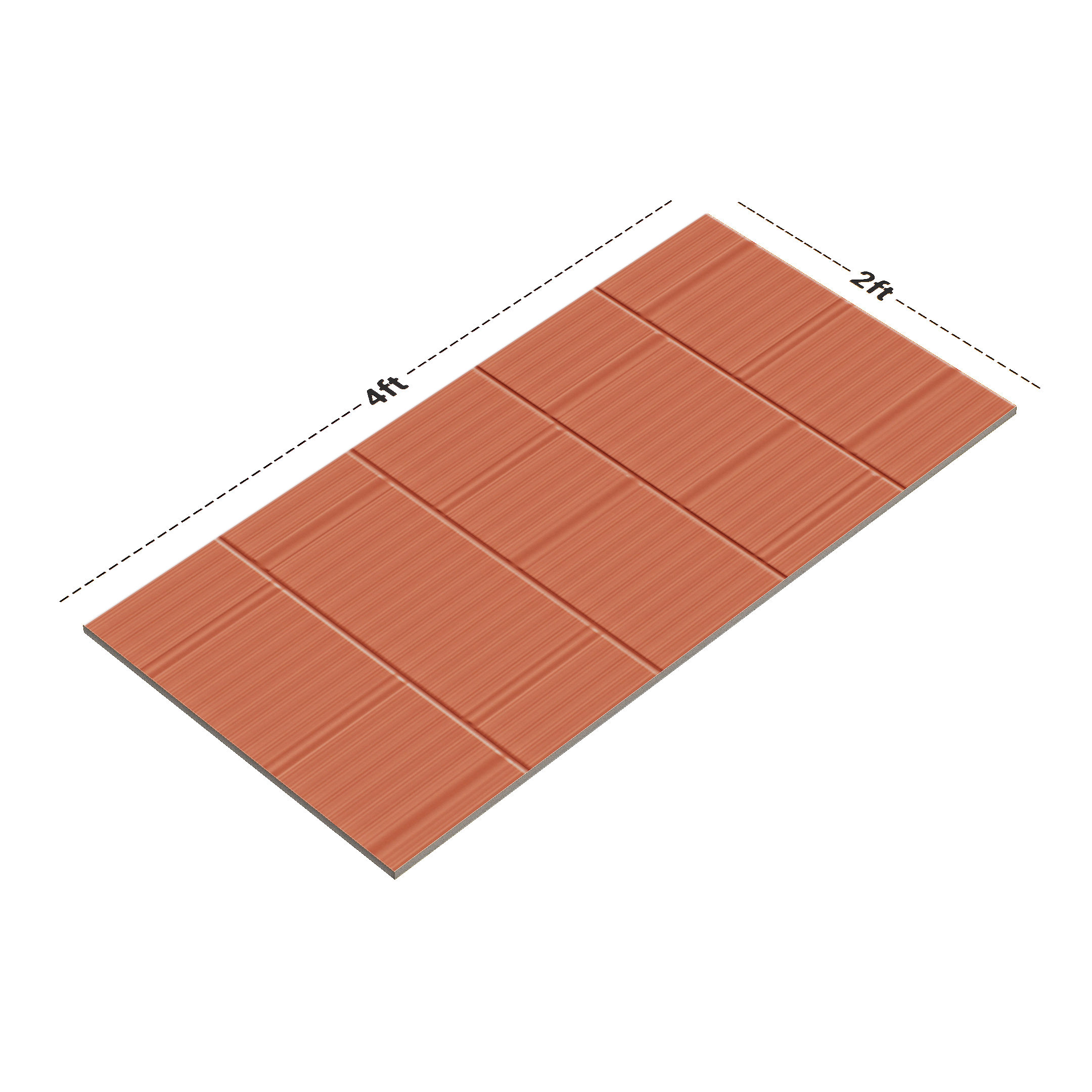 Dimension image of TL 00696 G Brick Blush Series Pattern 6 Red Chrome Finish 4 ft x 2 ft Full Body Vitrified Tile - 9 mm | Material Depot