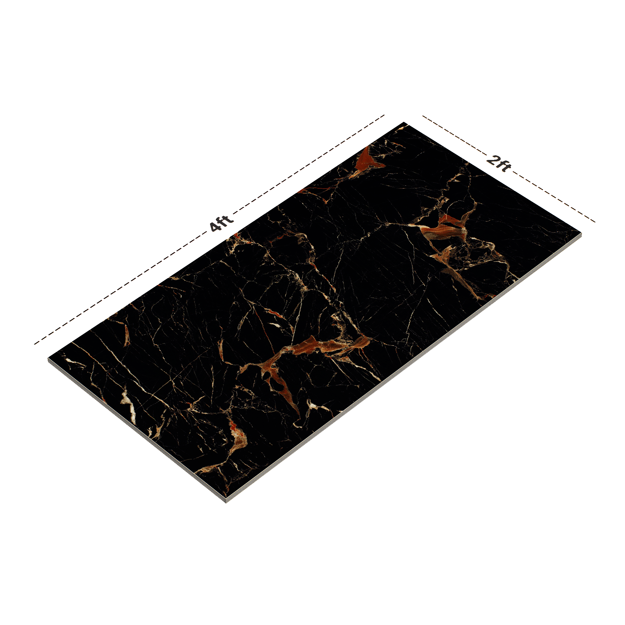 Dimension image of TL 01012 Sagon Black 1200x600 mm High Gloss Finish Vitrified Wall & Floor Tile - 9 mm | Material Depot