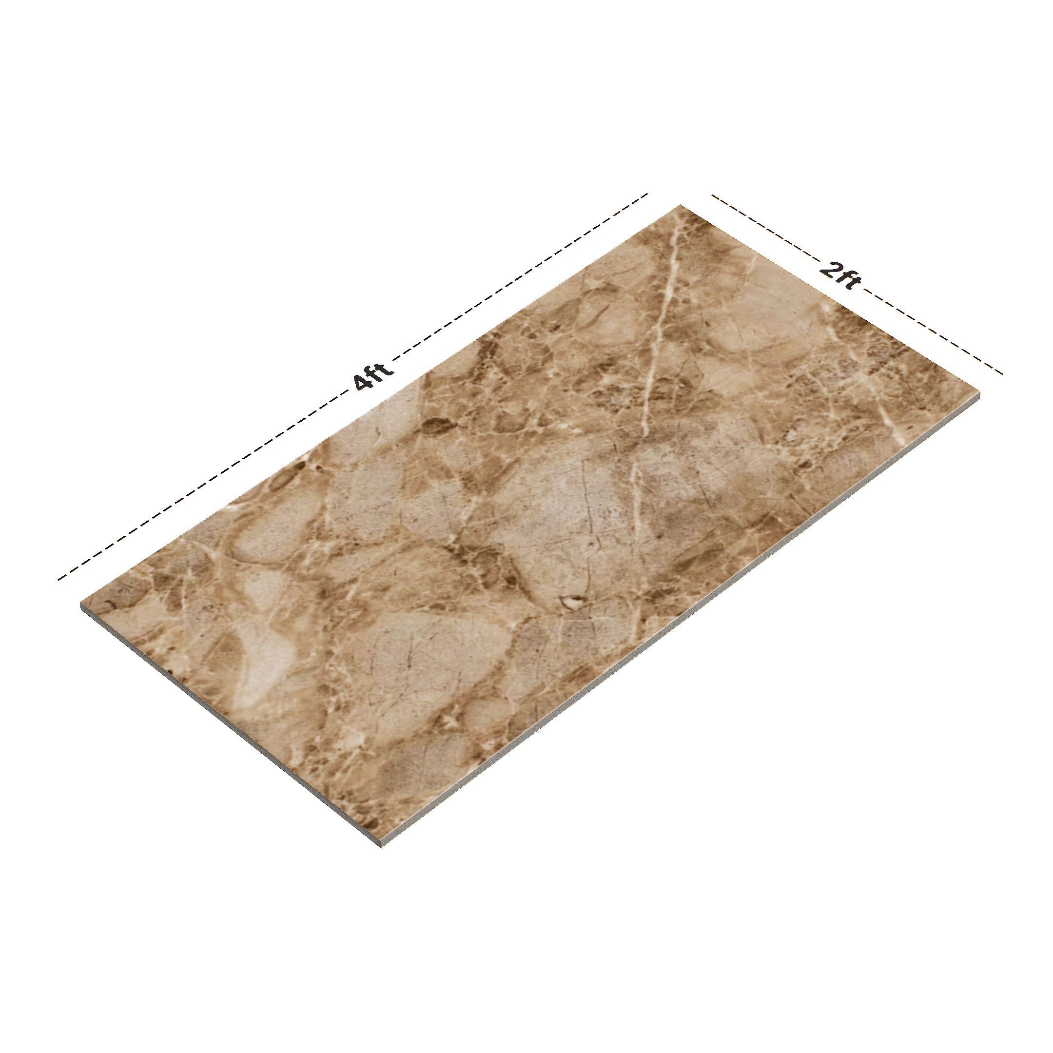 Dimension image of TL 02175 1 Cornell Brown 4 ft x 2 ft Glossy Finish Wall & Floor Tile - 9 mm | Material Depot