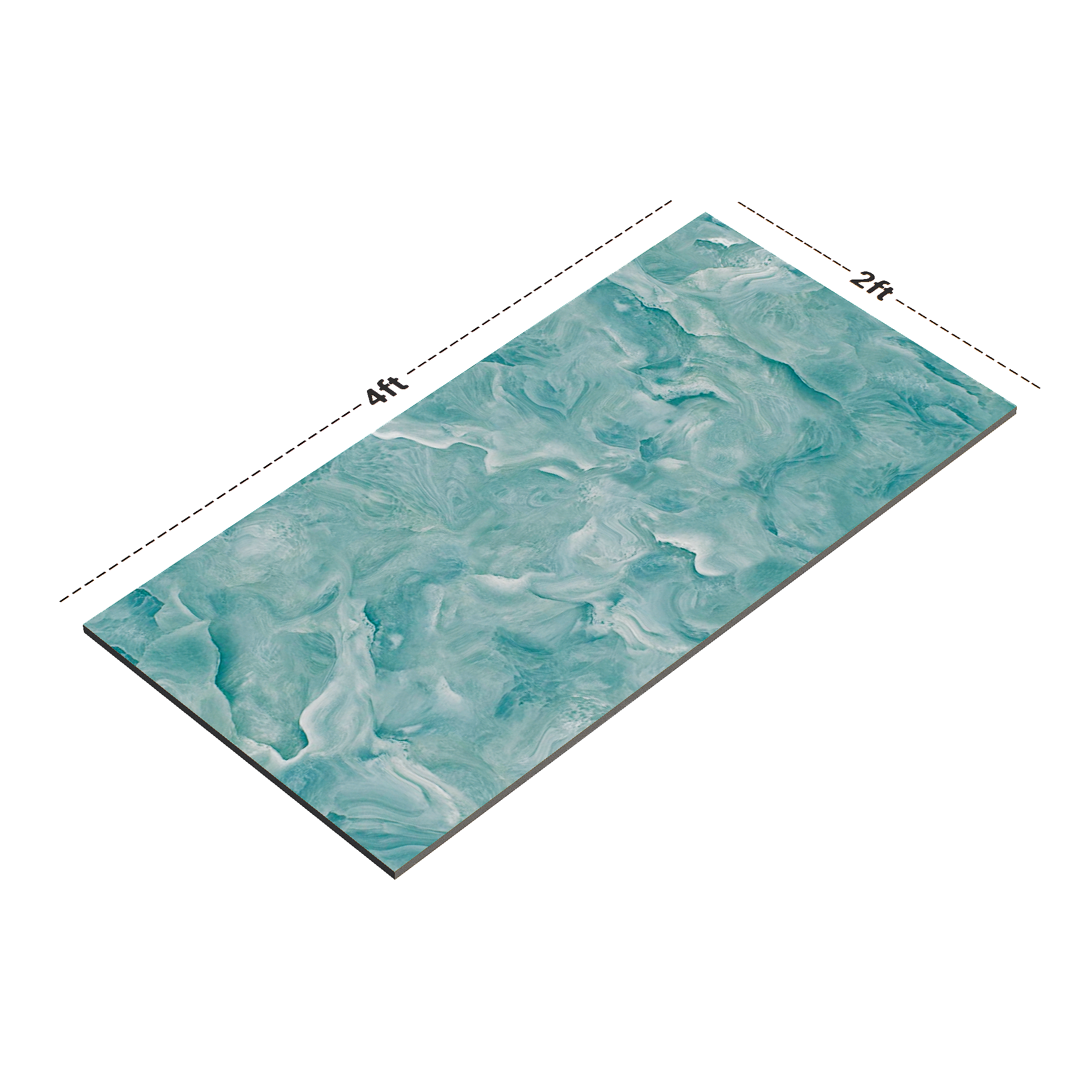 Dimension image of TL 02179 1 Mint Blue 4 ft x 2 ft Glossy Finish Wall & Floor Tile - 9 mm (Random 4) | Material Depot