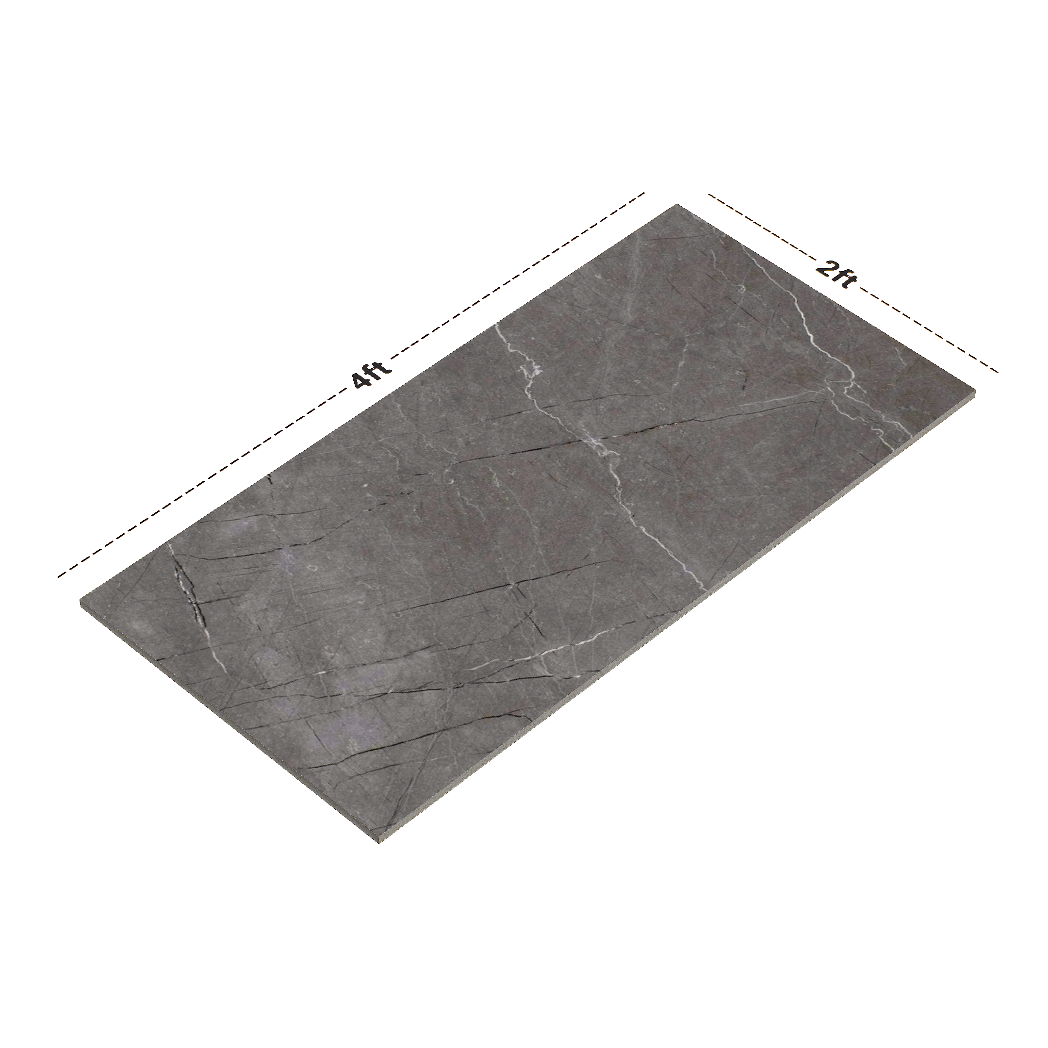 Dimension image of TL 02198 1 Geriatric Grey 4 ft x 2 ft Glossy Finish Wall & Floor Tile - 9 mm (Random 5) | Material Depot