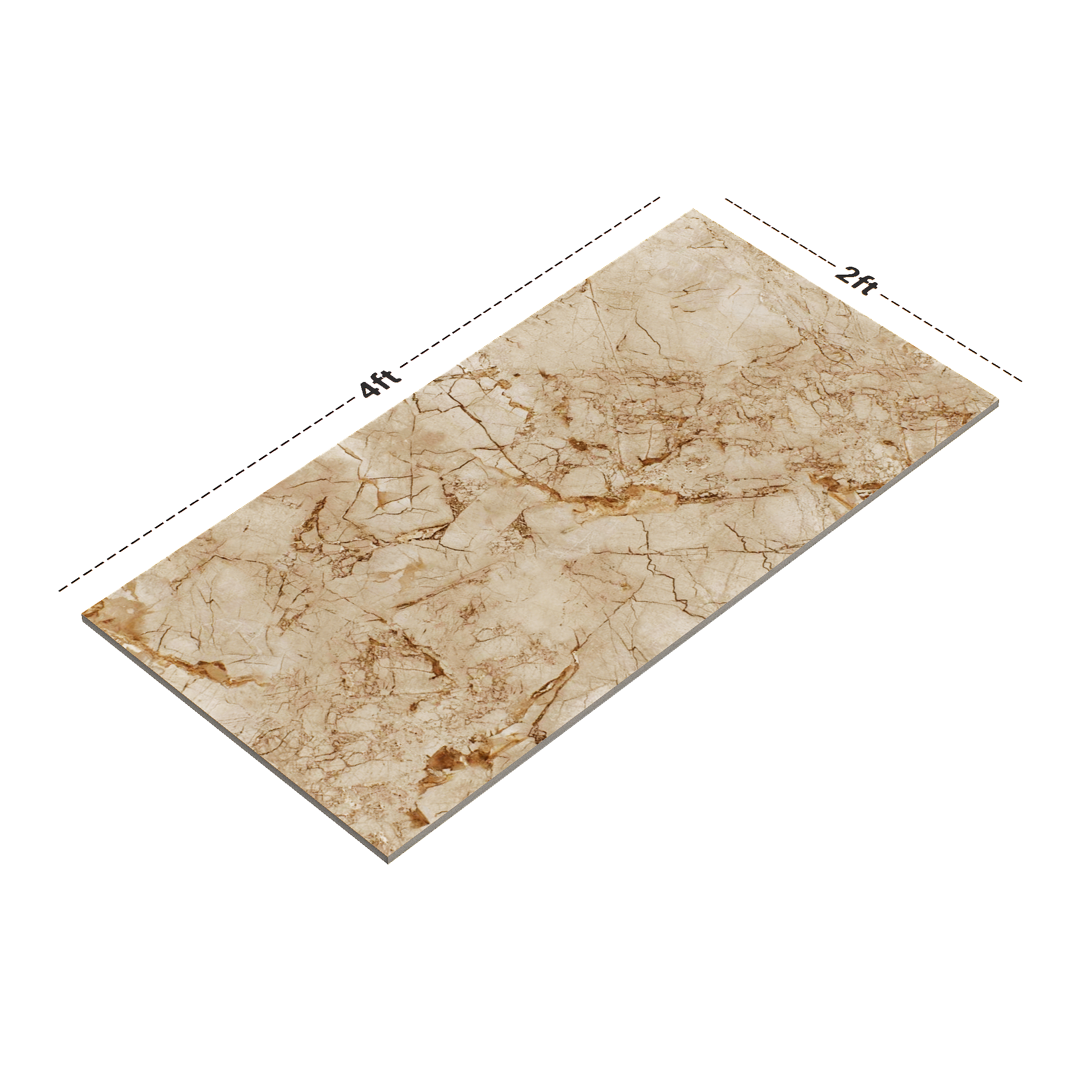 Dimension image of TL 02207 1 Hazel Brown 4 ft x 2 ft Glossy Finish Wall & Floor Tile - 9 mm (Random 5) | Material Depot