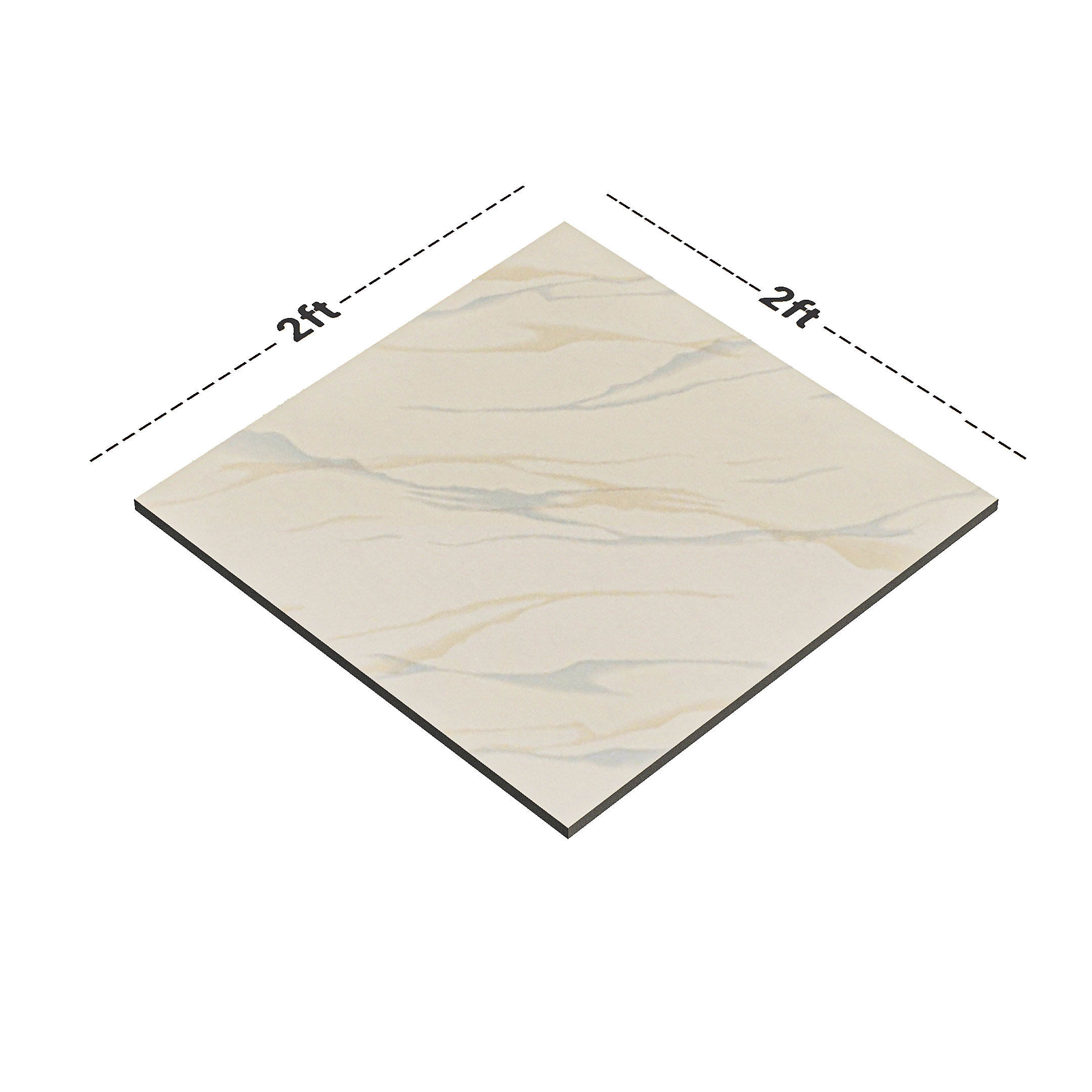 Dimension image of TL 02227 Butterscotch Cream 2 ft x 2 ft Glossy Finish Vitrified Floor Tile - 8 mm | Material Depot