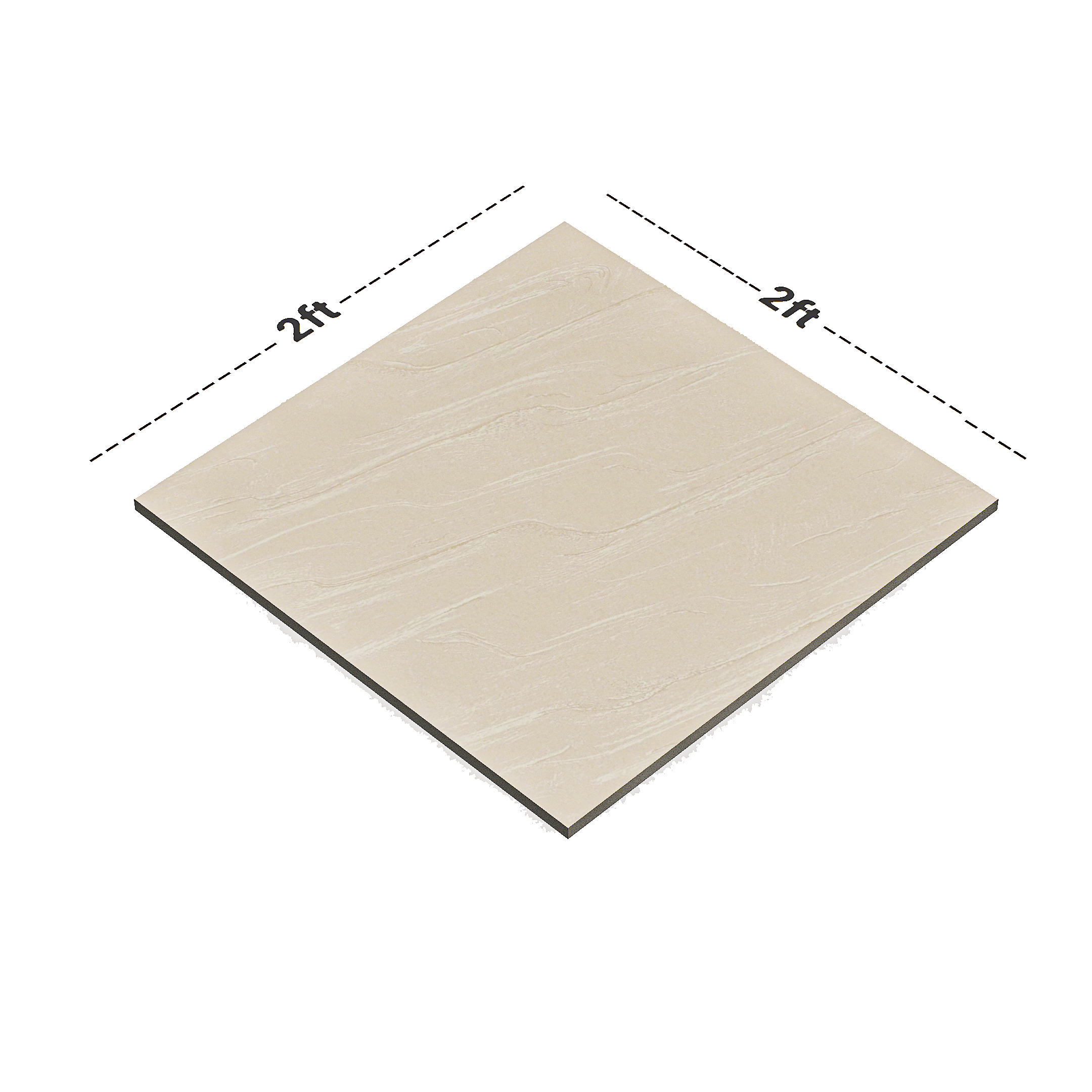 Dimension image of TL 02230 Dessert Cream 2 ft x 2 ft Glossy Finish Vitrified Floor Tile - 8 mm | Material Depot