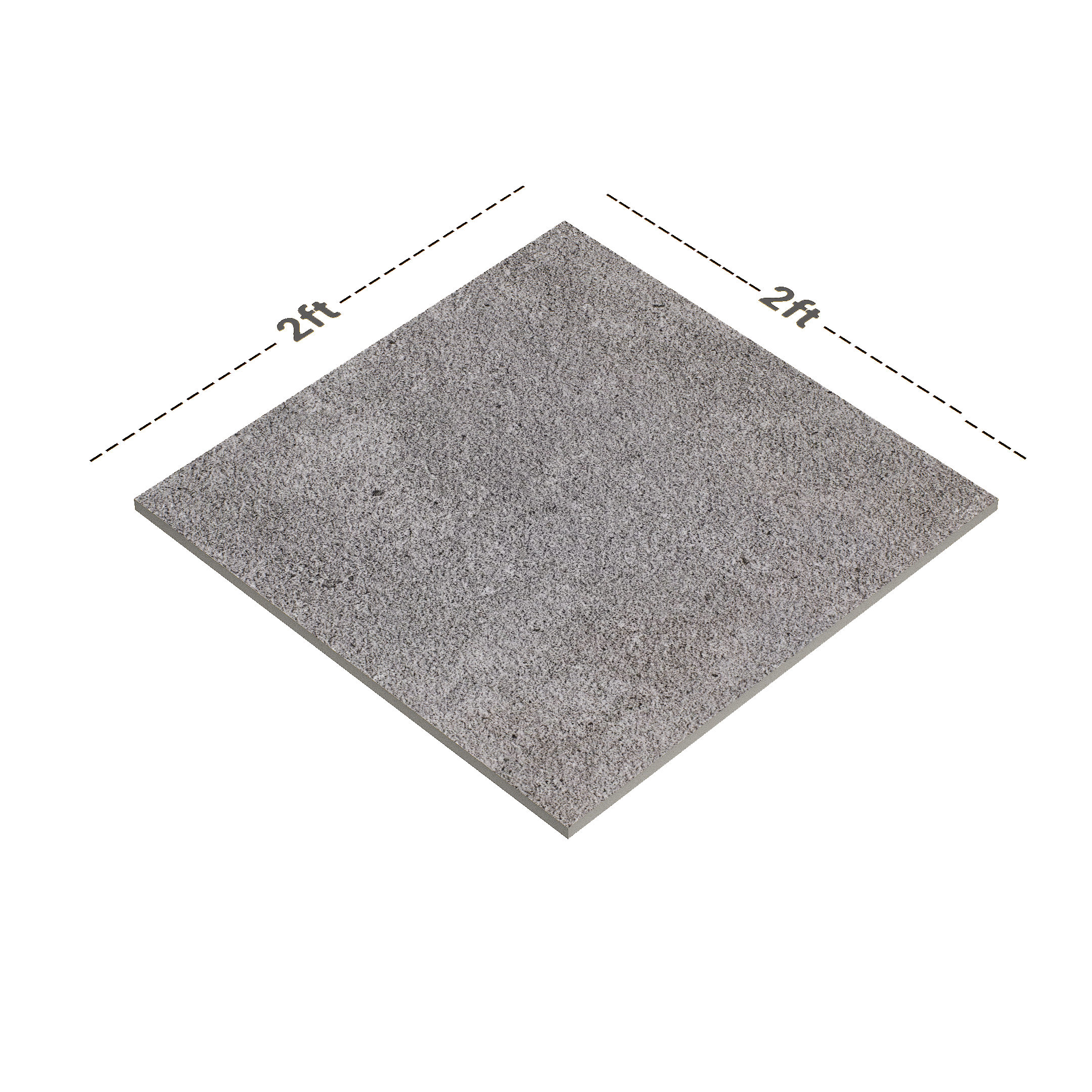 Dimension image of TL 02318 Grey 2 ft x 2 ft Random Face Rustic Matte Finish Vitrified Full Body Floor Tile - 15 mm | Material Depot