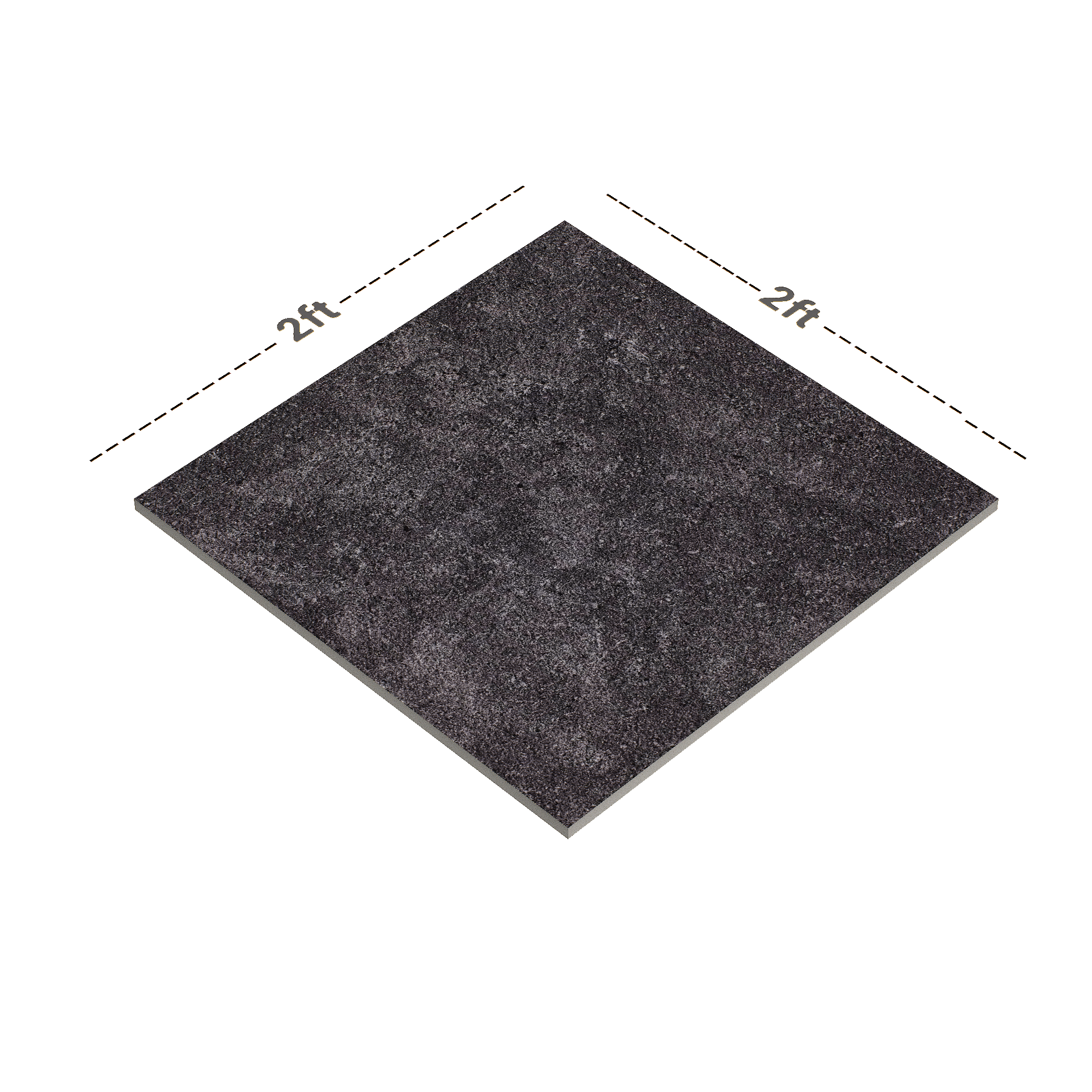 Dimension image of TL 02319 Grey Nero 2 ft x 2 ft Random Face Rustic Matte Finish Vitrified Full Body Floor Tile - 15 mm | Material Depot