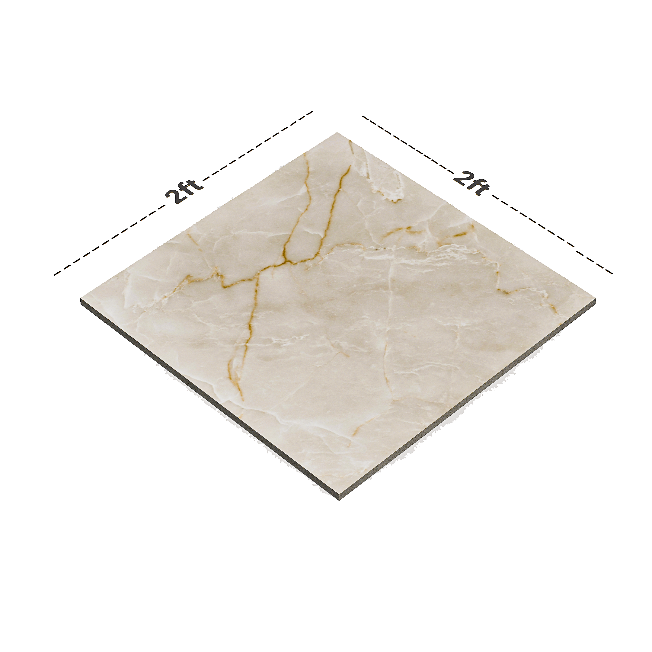 Dimension image of TL 02925 Cream 2 ft x 2 ft Glossy Finish Vitrified Floor & Wall Tile - 9.5 mm | Material Depot