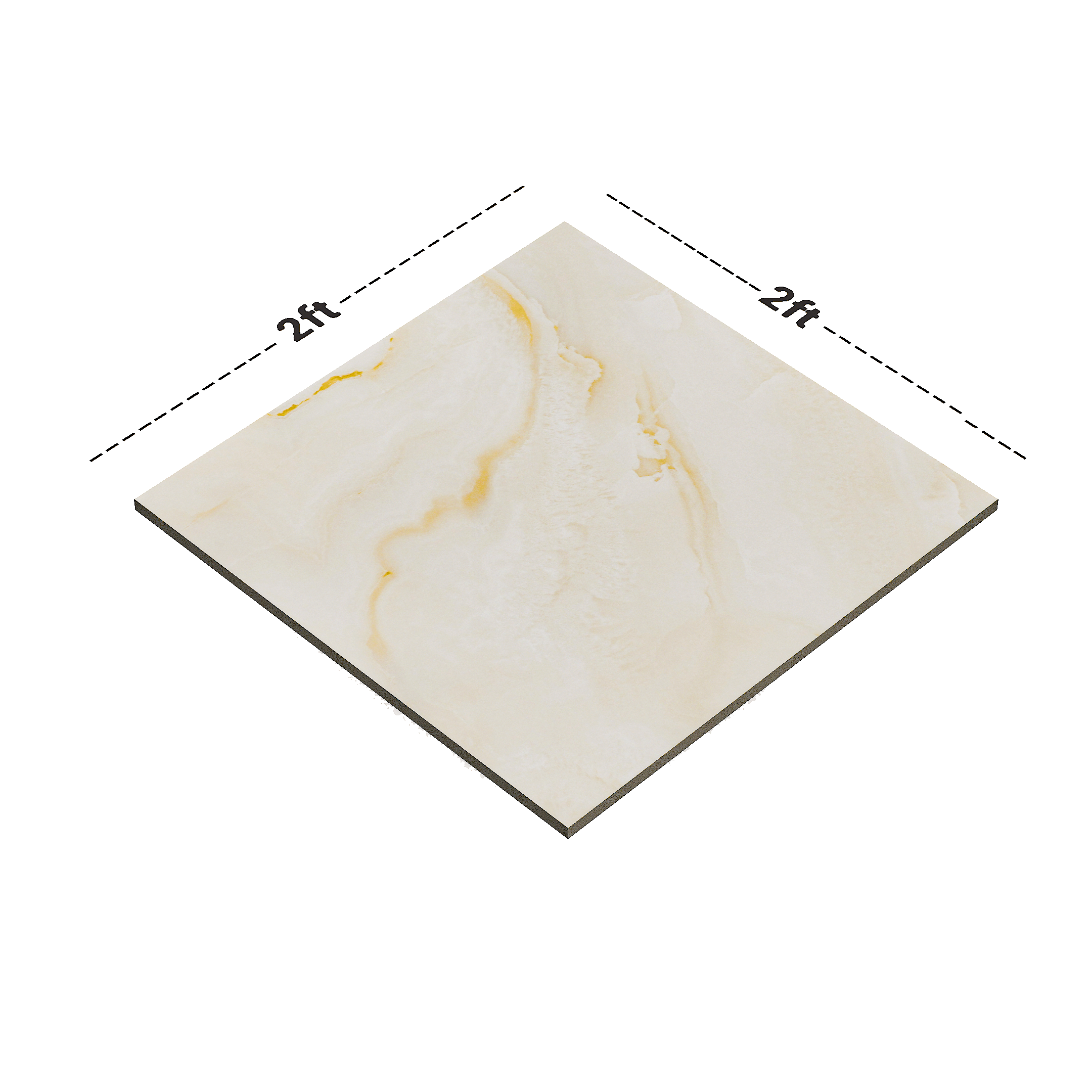 Dimension image of TL 02929 Butterscotch Cream 2 ft x 2 ft Glossy Finish Vitrified Floor & Wall Tile - 9.5 mm | Material Depot